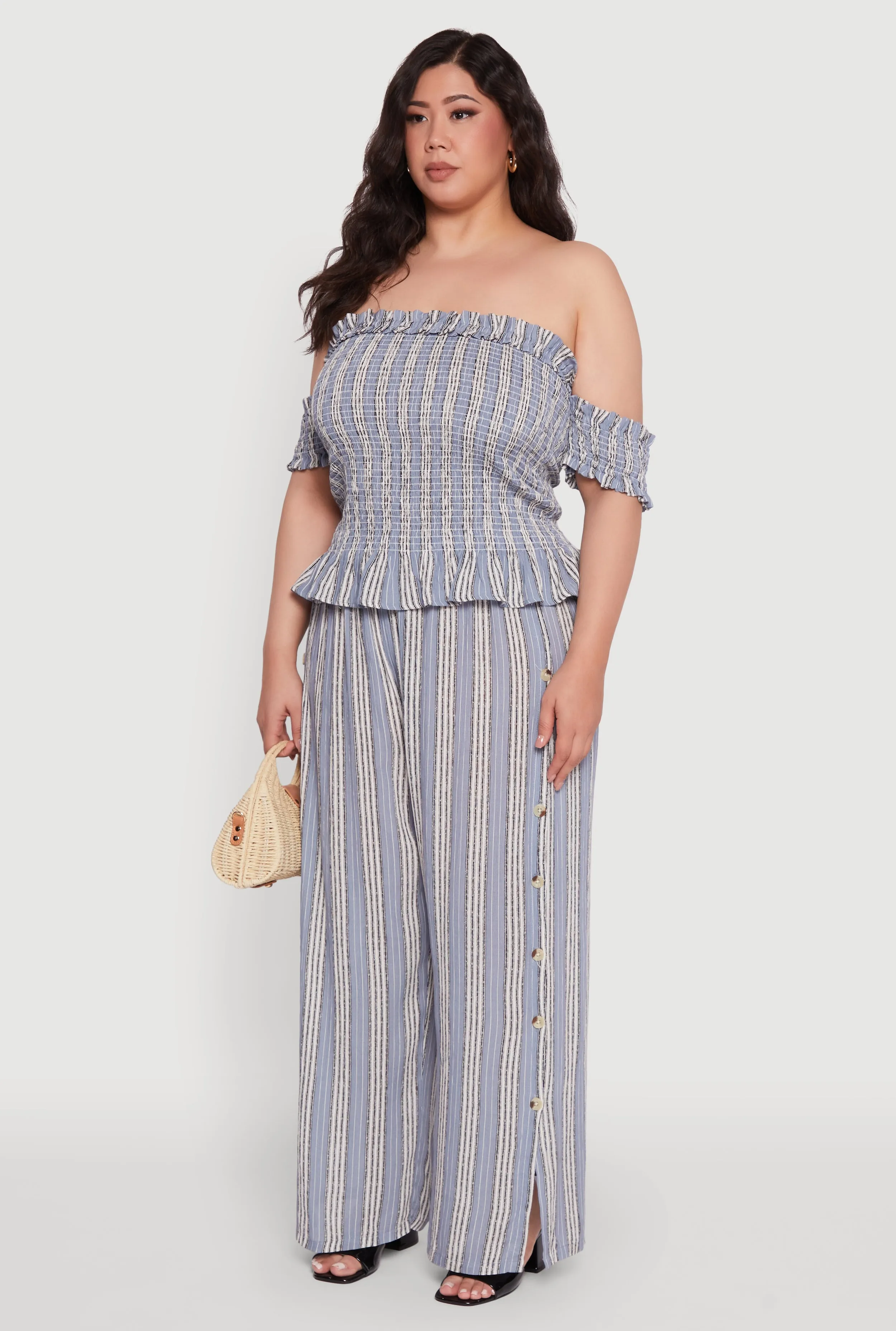 Plus Size Striped Off The Shoulder Peplum Top sold by Rainbow product image thumbnail 5