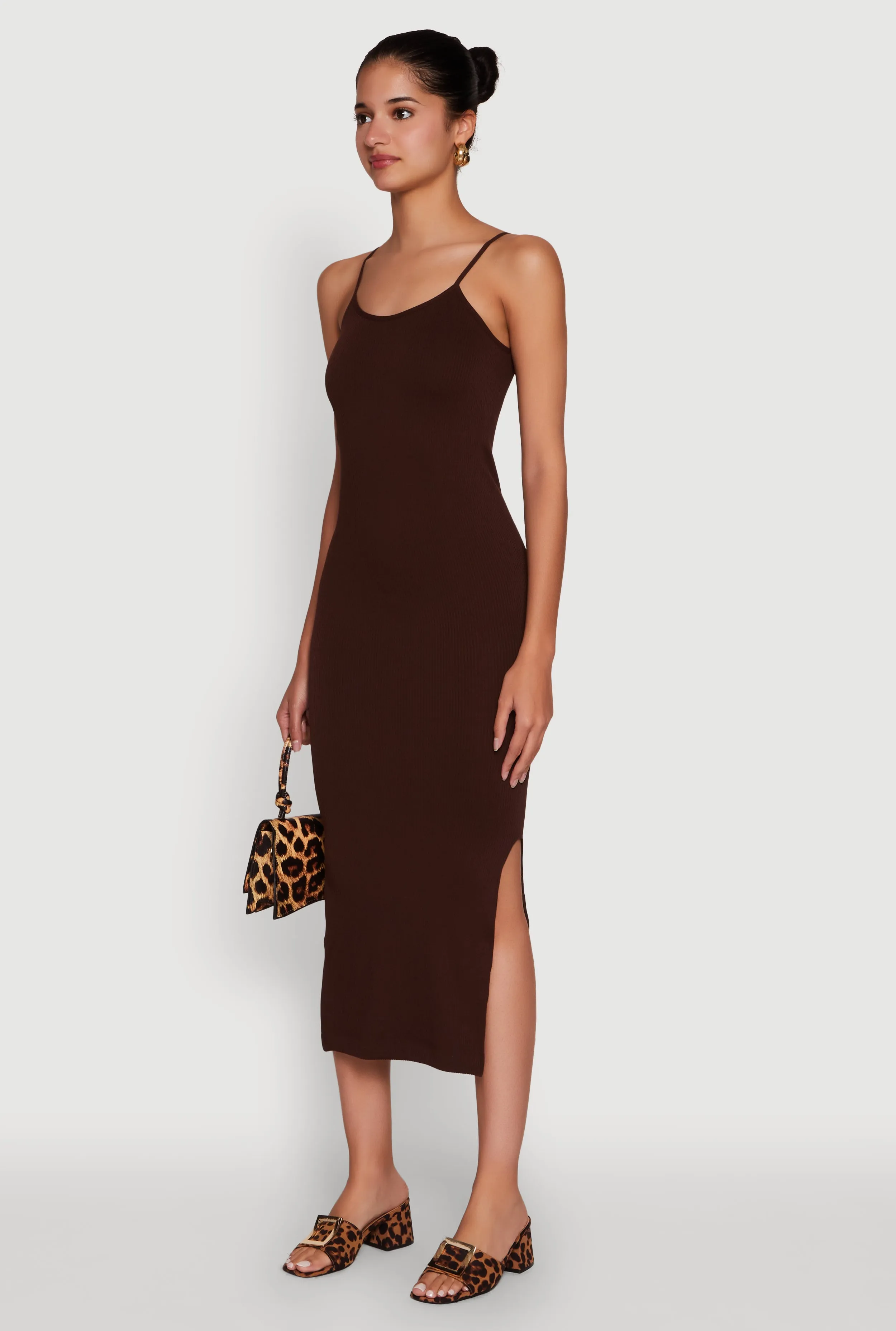 Trendy Ribbed Knit Side Slit Midi Dress sold by Rainbow product image thumbnail 3