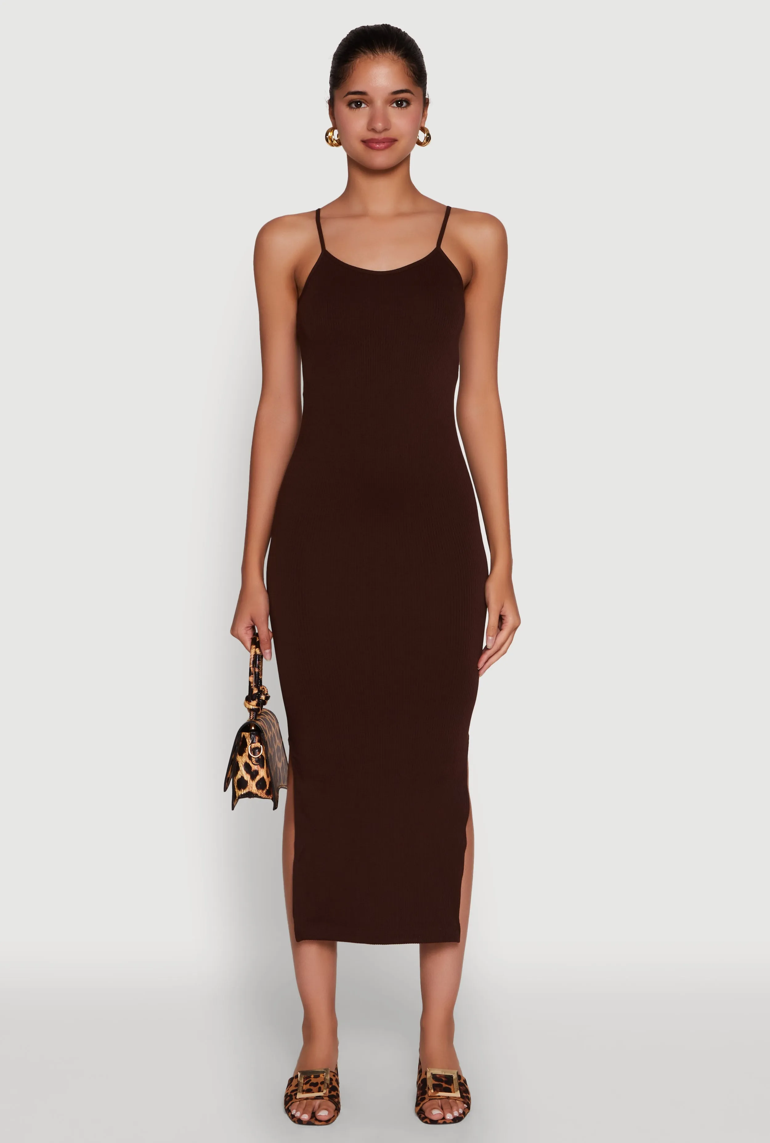 Trendy Ribbed Knit Side Slit Midi Dress sold by Rainbow product image thumbnail 2