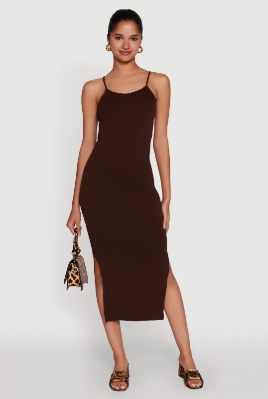 Trendy Ribbed Knit Side Slit Midi Dress sold by Rainbow
