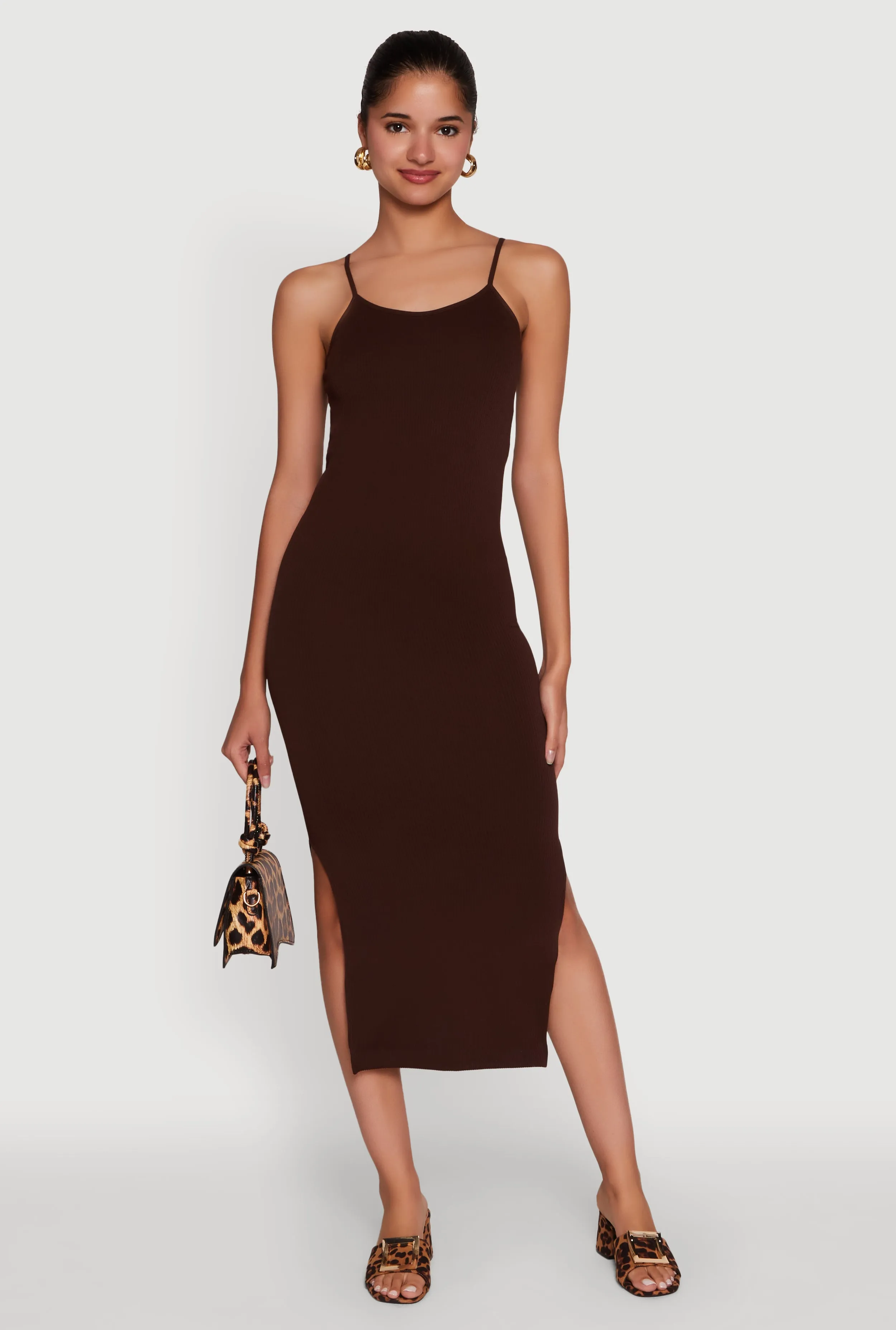 Trendy Ribbed Knit Side Slit Midi Dress sold by Rainbow