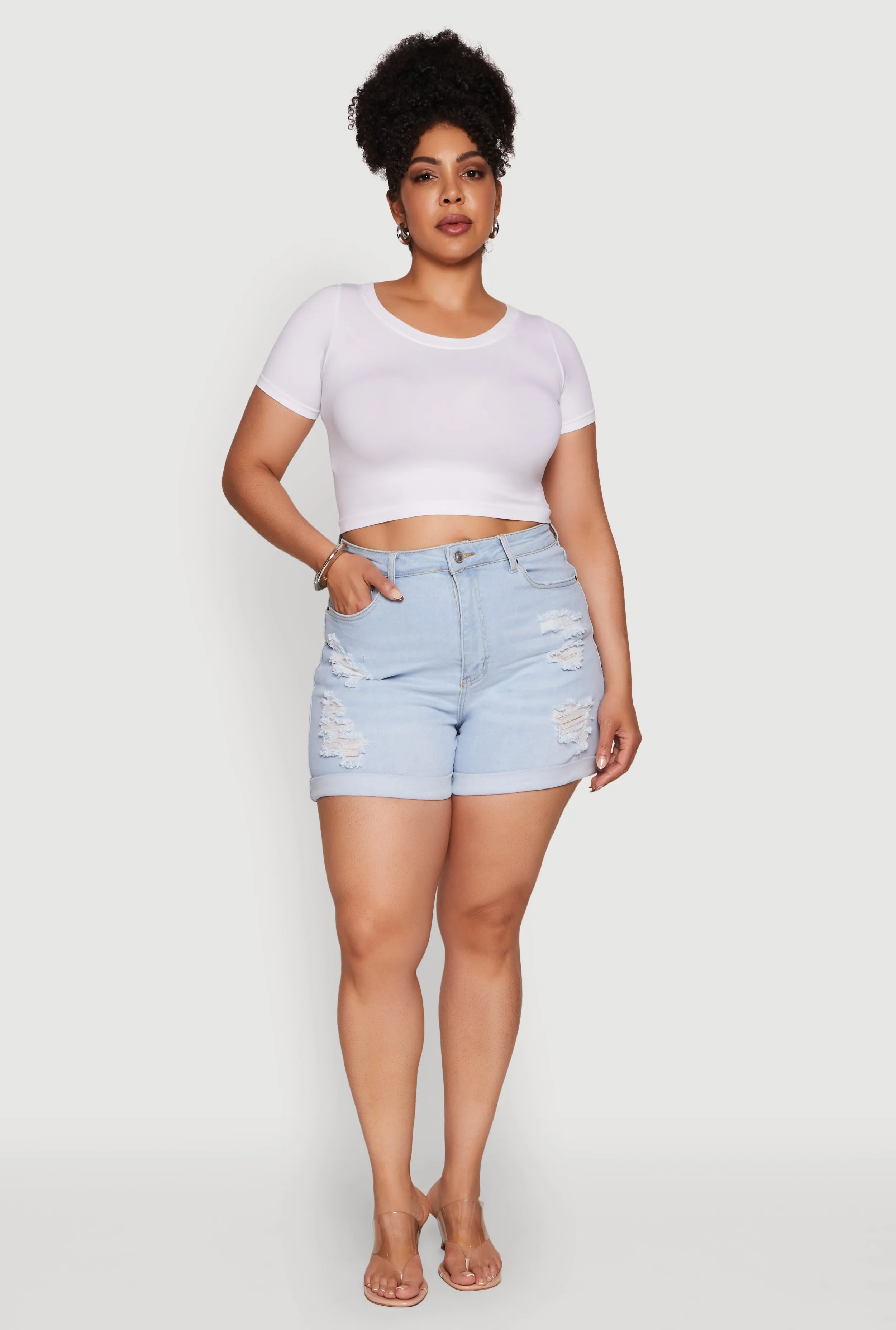 WAX Distressed High Waisted Jean Shorts sold by Rainbow product image thumbnail 2