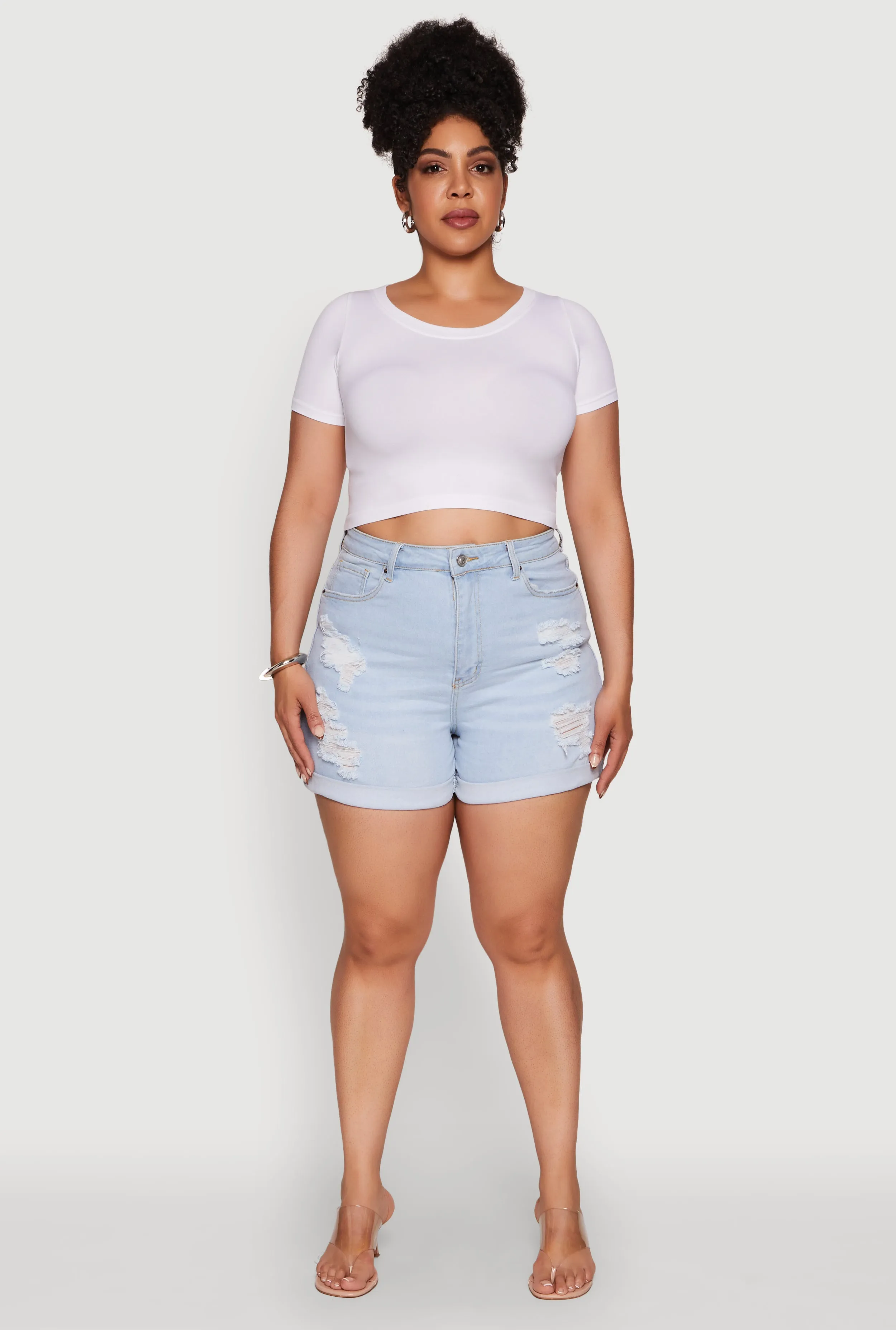WAX Distressed High Waisted Jean Shorts sold by Rainbow
