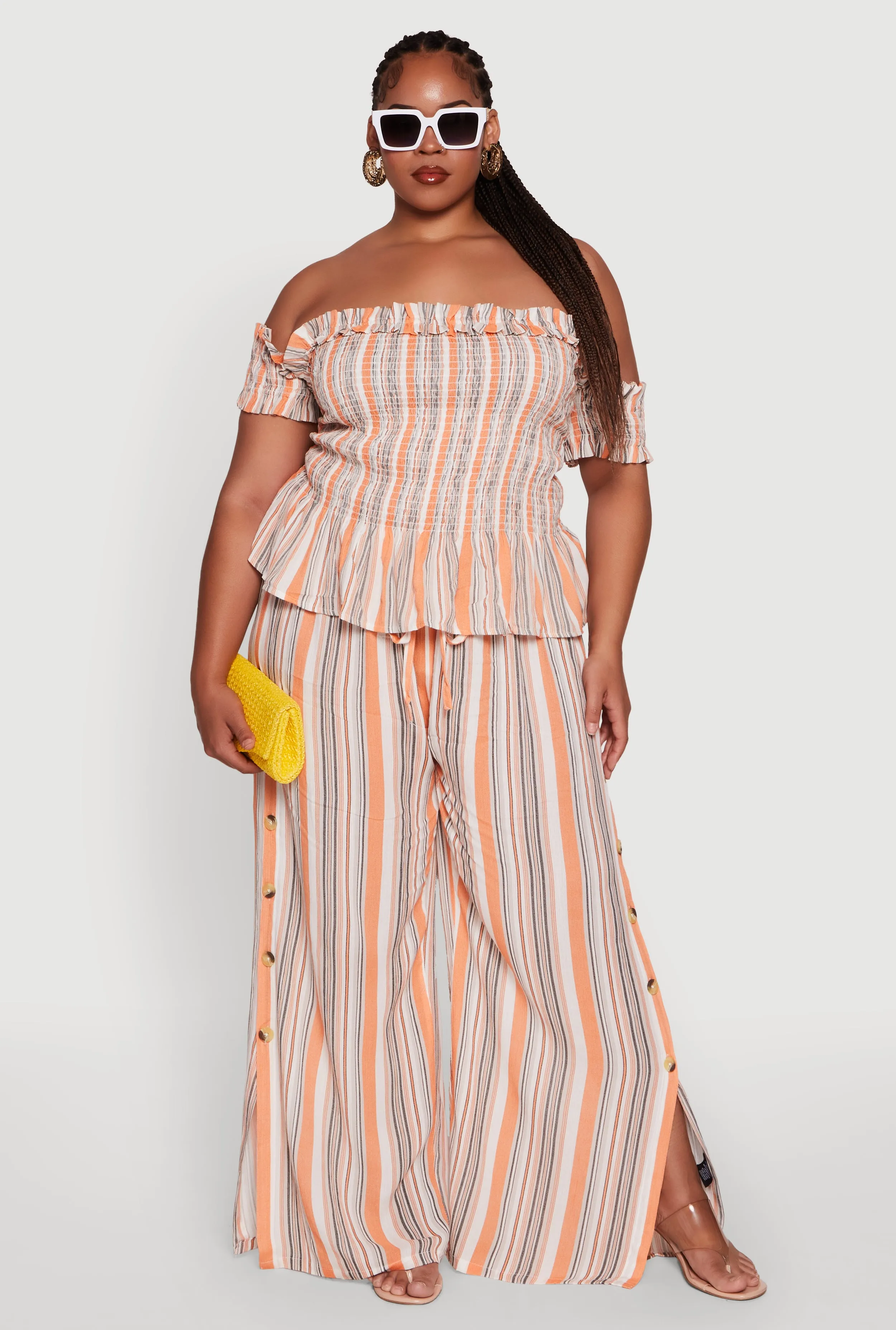 Plus Size Striped Buttoned Split Hem Palazzo Pants sold by Rainbow product image thumbnail 2