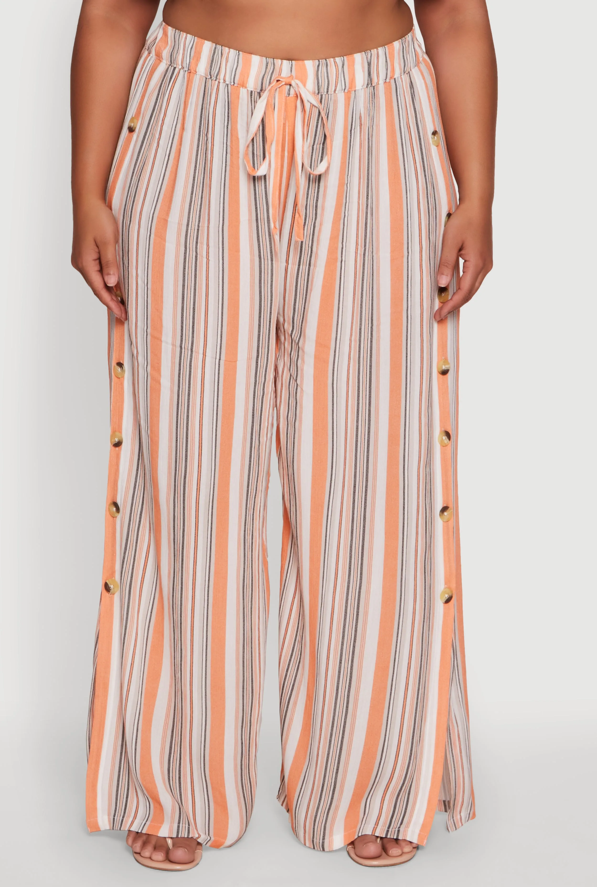 Plus Size Striped Buttoned Split Hem Palazzo Pants sold by Rainbow product image thumbnail 3