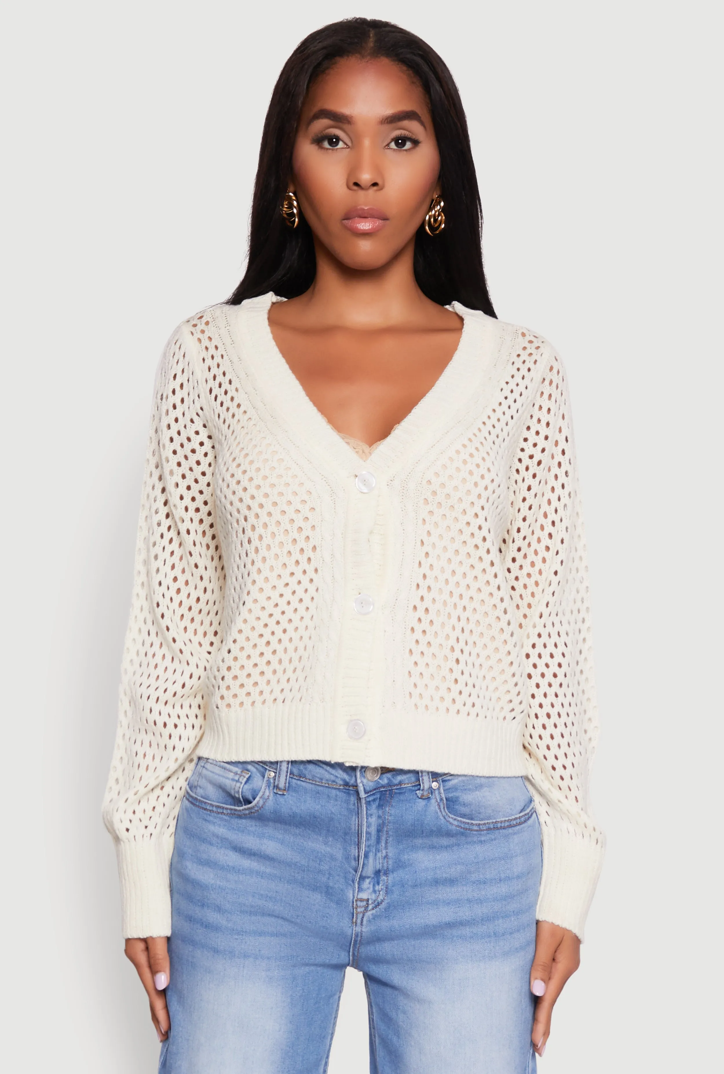 Chic Crochet Long Sleeve Button Front Cardigan sold by Rainbow product image thumbnail 2