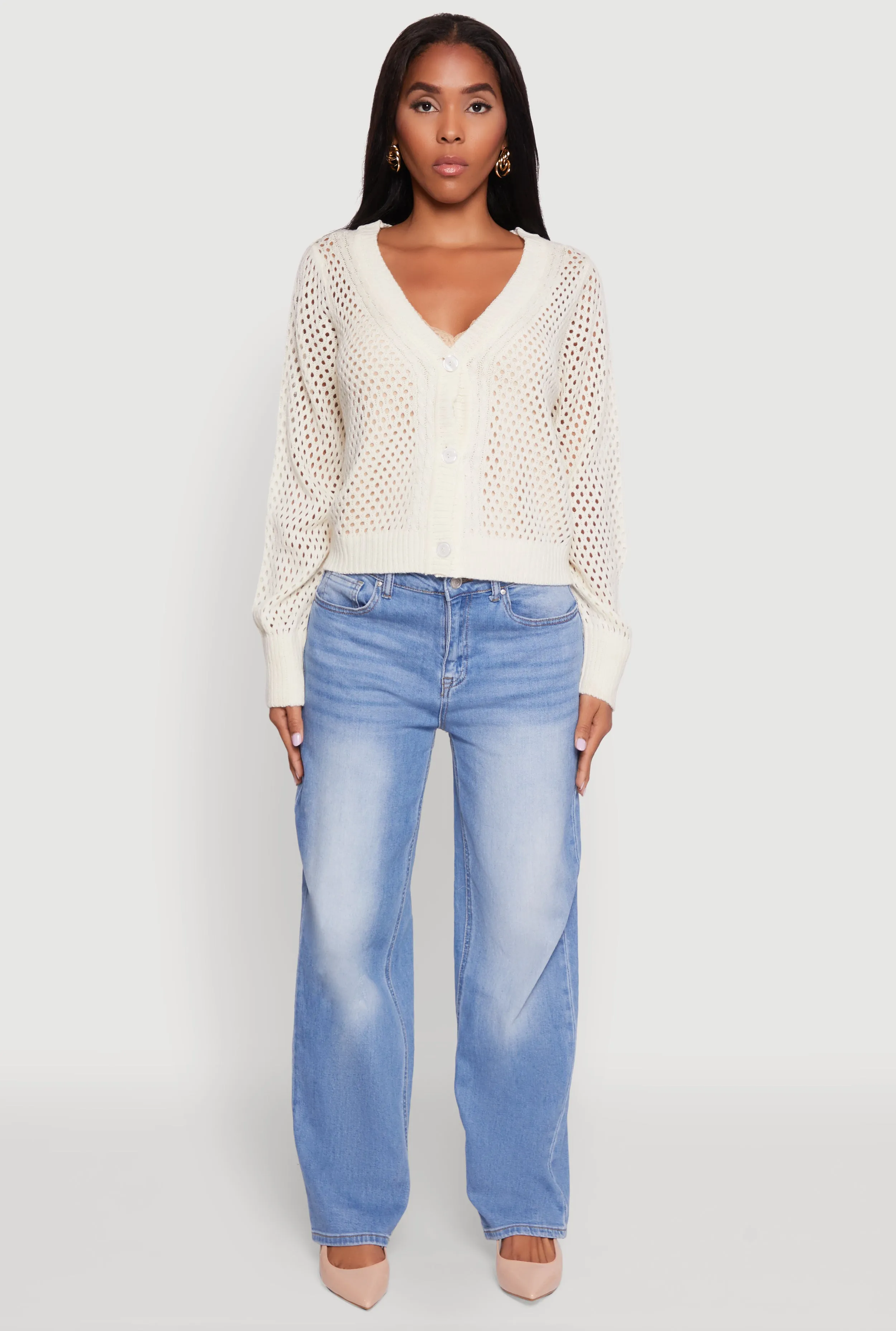 Chic Crochet Long Sleeve Button Front Cardigan sold by Rainbow product image thumbnail 3