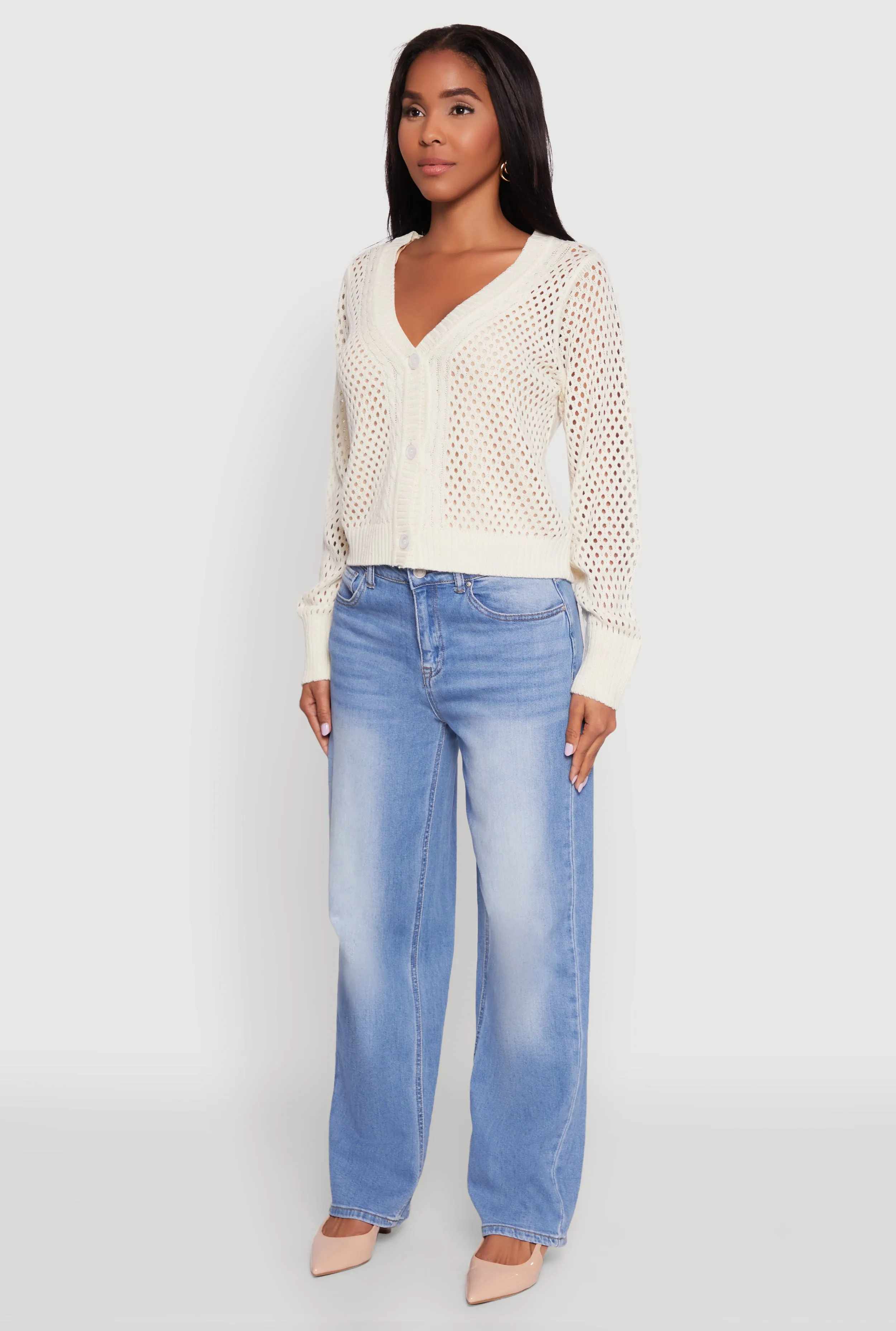 Chic Crochet Long Sleeve Button Front Cardigan sold by Rainbow product image thumbnail 5