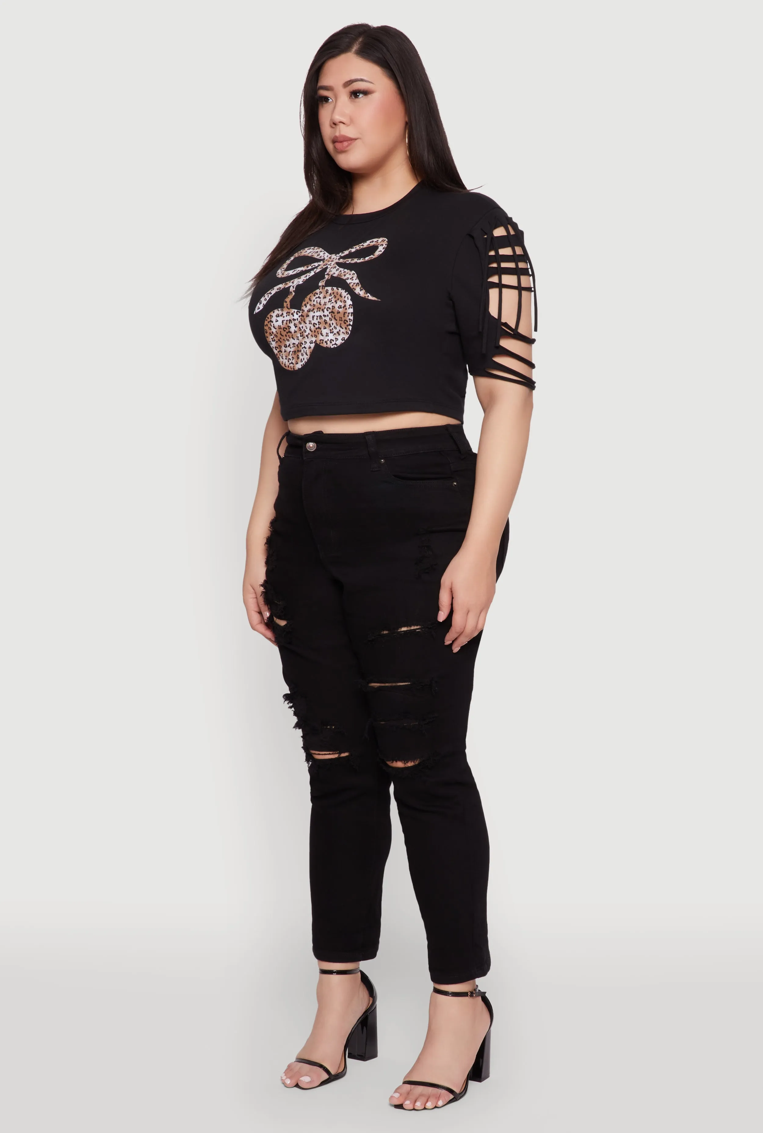 Plus Size Cherry Animal Print Crop Top with Slashed Sleeves sold by Rainbow product image thumbnail 5
