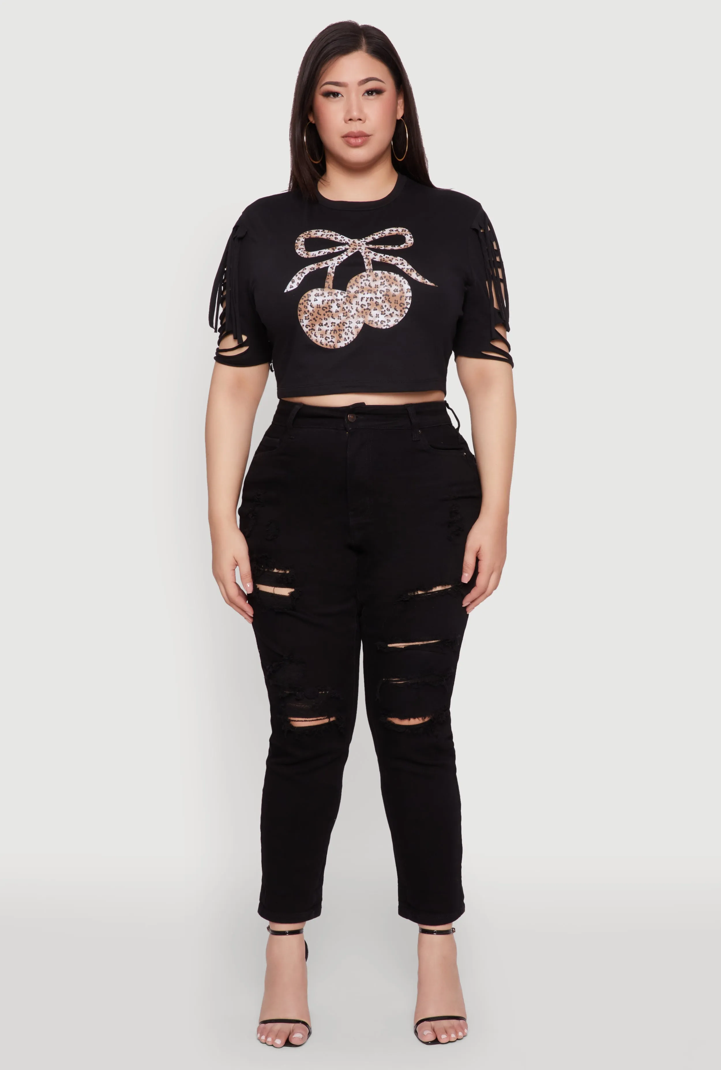 Plus Size Cherry Animal Print Crop Top with Slashed Sleeves sold by Rainbow product image thumbnail 3