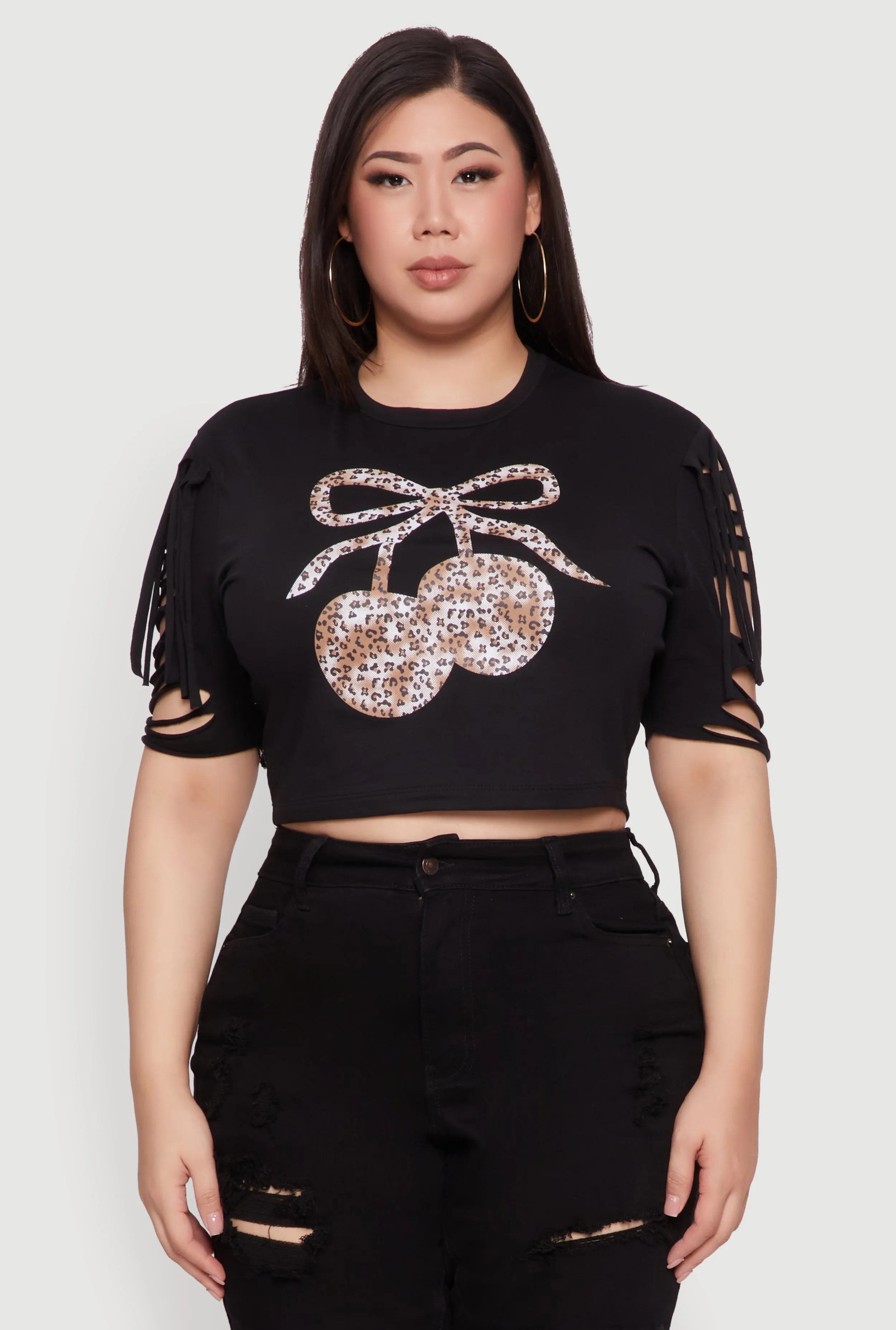 Plus Size Cherry Animal Print Crop Top with Slashed Sleeves sold by Rainbow product image thumbnail 2