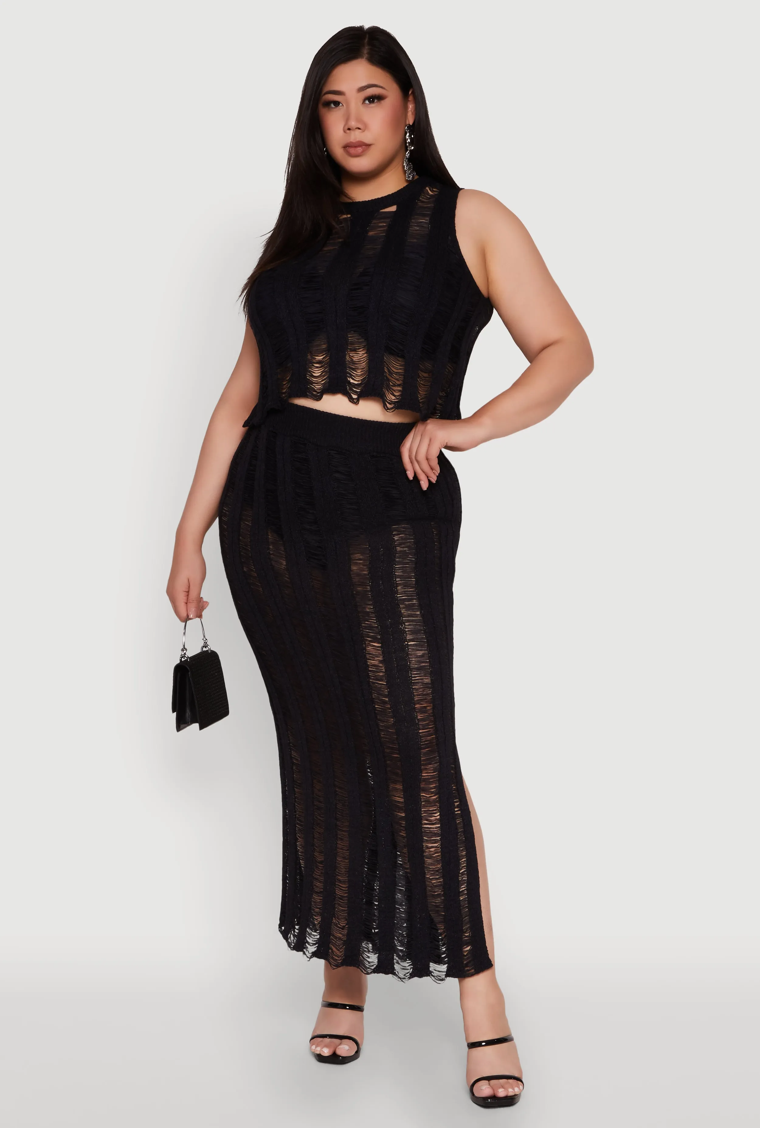 Plus Size Stylish High Neck Shadow Stripe Crop Top sold by Rainbow product image thumbnail 3