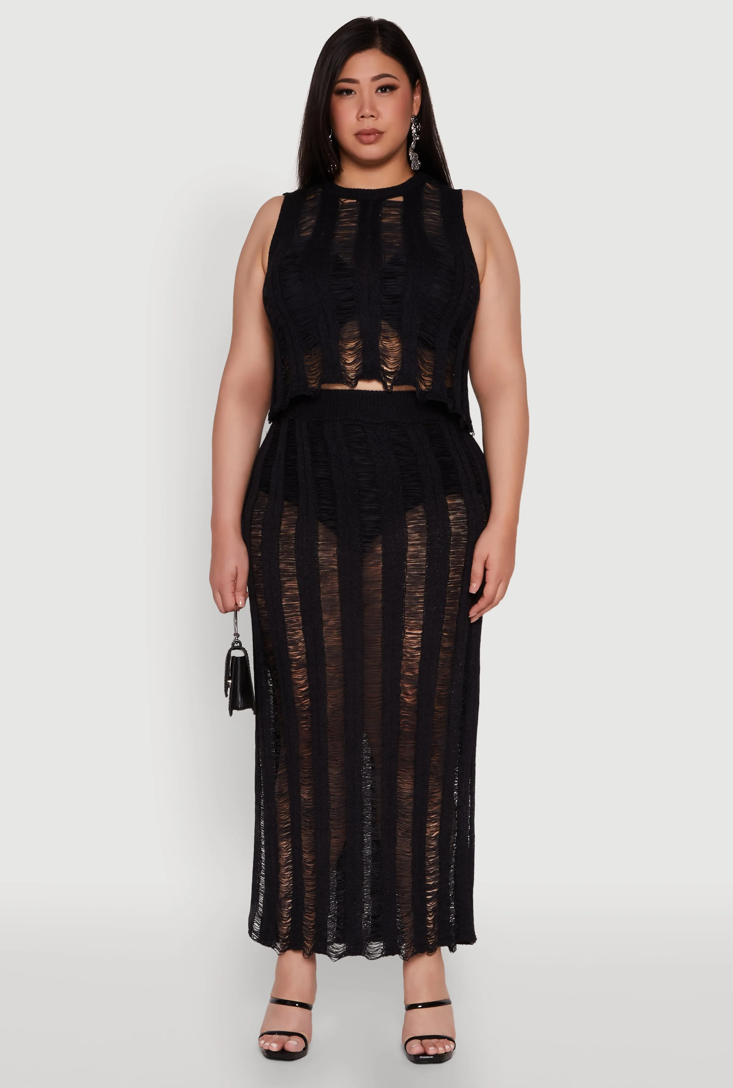 Plus Size Stylish High Neck Shadow Stripe Crop Top sold by Rainbow product image thumbnail 2