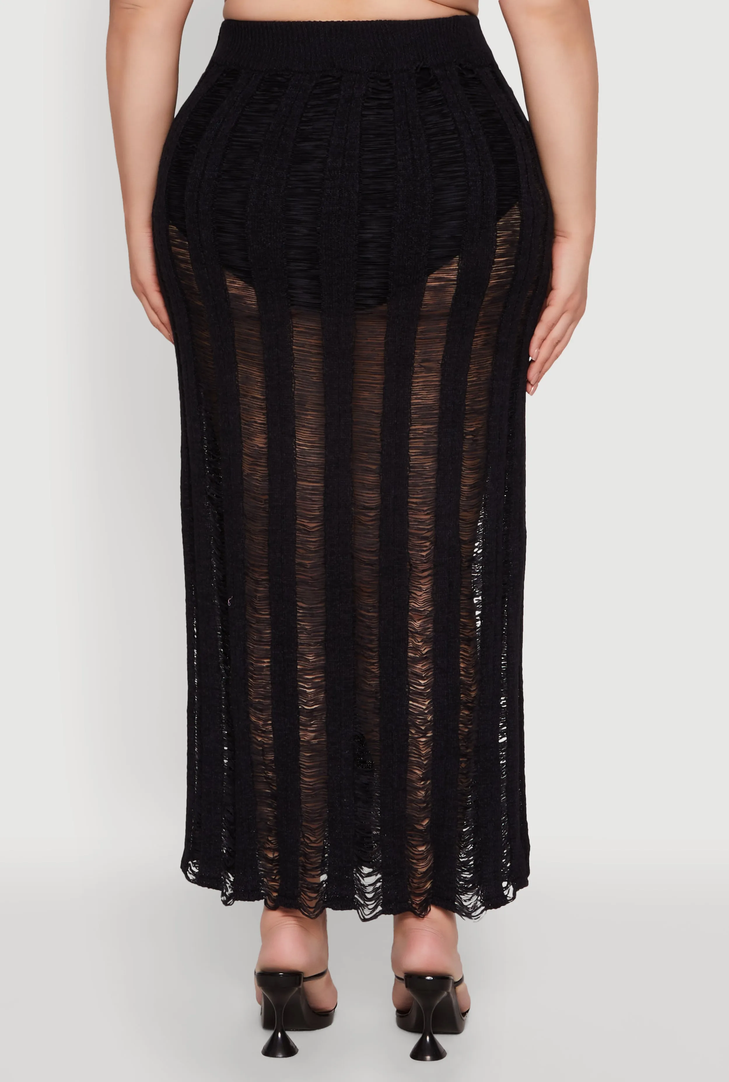 Plus Size Trendy Distressed High Waist Maxi Skirt sold by Rainbow product image thumbnail 5