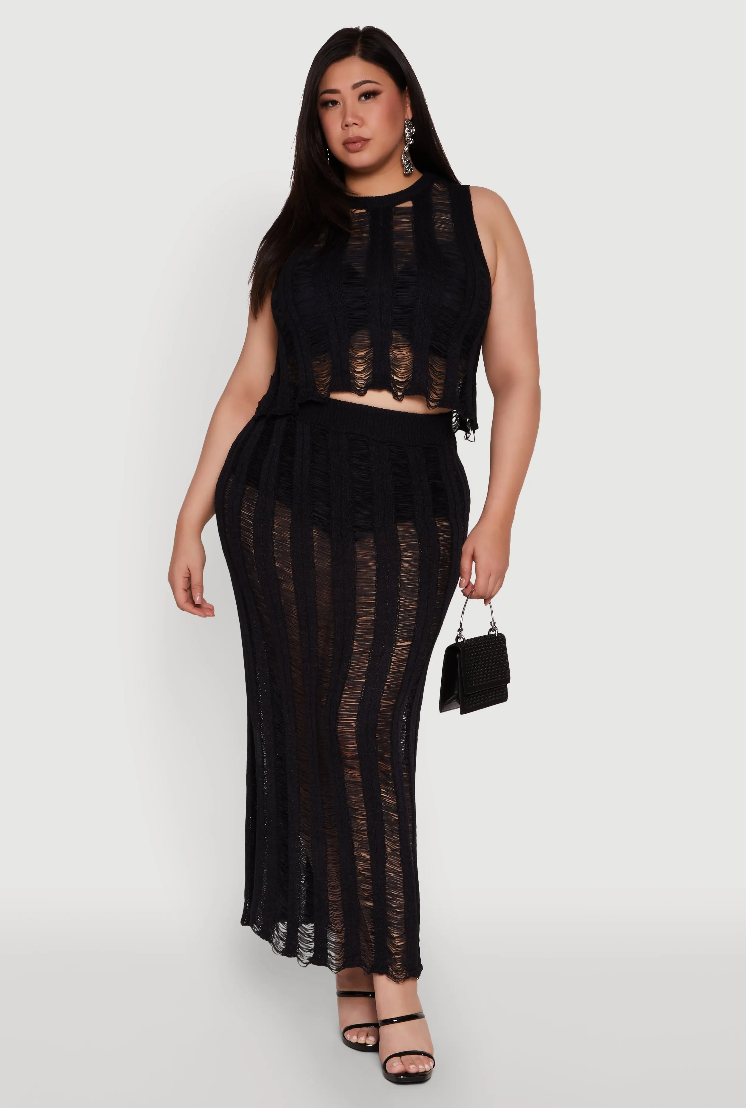 Plus Size Trendy Distressed High Waist Maxi Skirt sold by Rainbow product image thumbnail 2