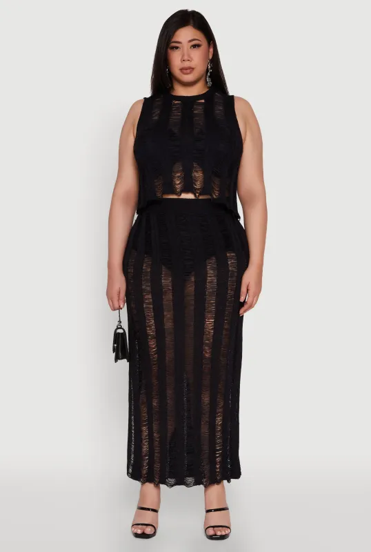 Plus Size Trendy Distressed High Waist Maxi Skirt sold by Rainbow