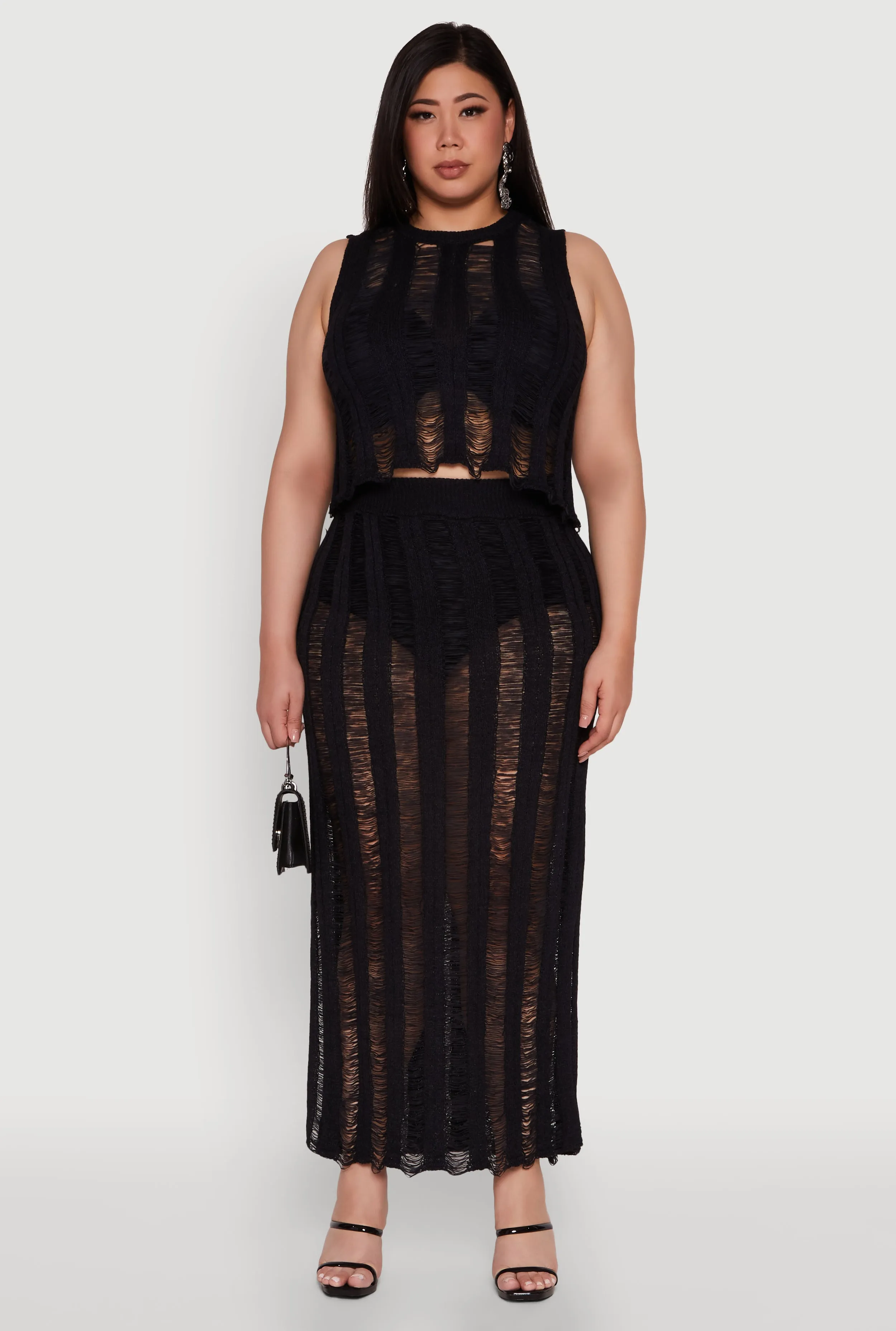 Plus Size Trendy Distressed High Waist Maxi Skirt sold by Rainbow