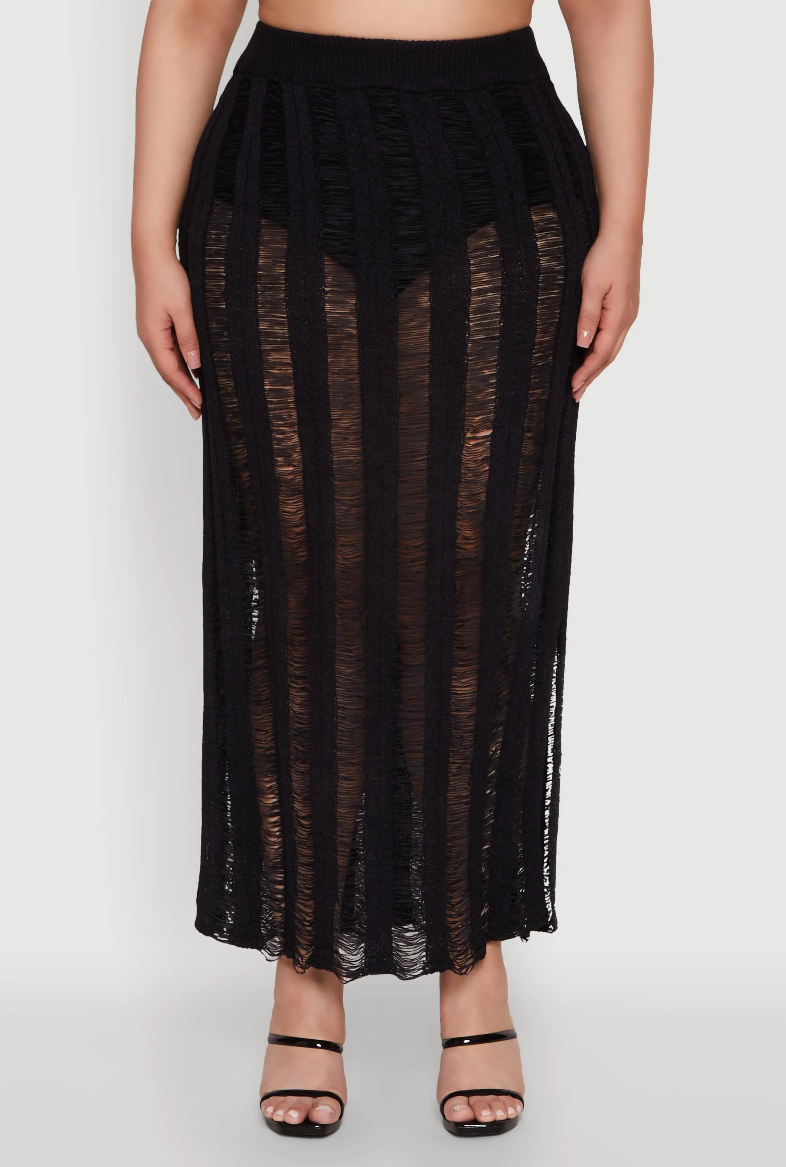 Plus Size Trendy Distressed High Waist Maxi Skirt sold by Rainbow product image thumbnail 3