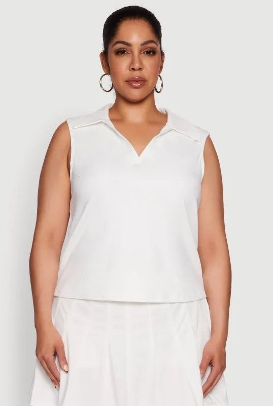 Plus Size Active Sleeveless Polo Top sold by Rainbow