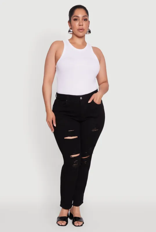 Plus Size WAX Distressed High Waisted Boyfriend Jeans sold by Rainbow