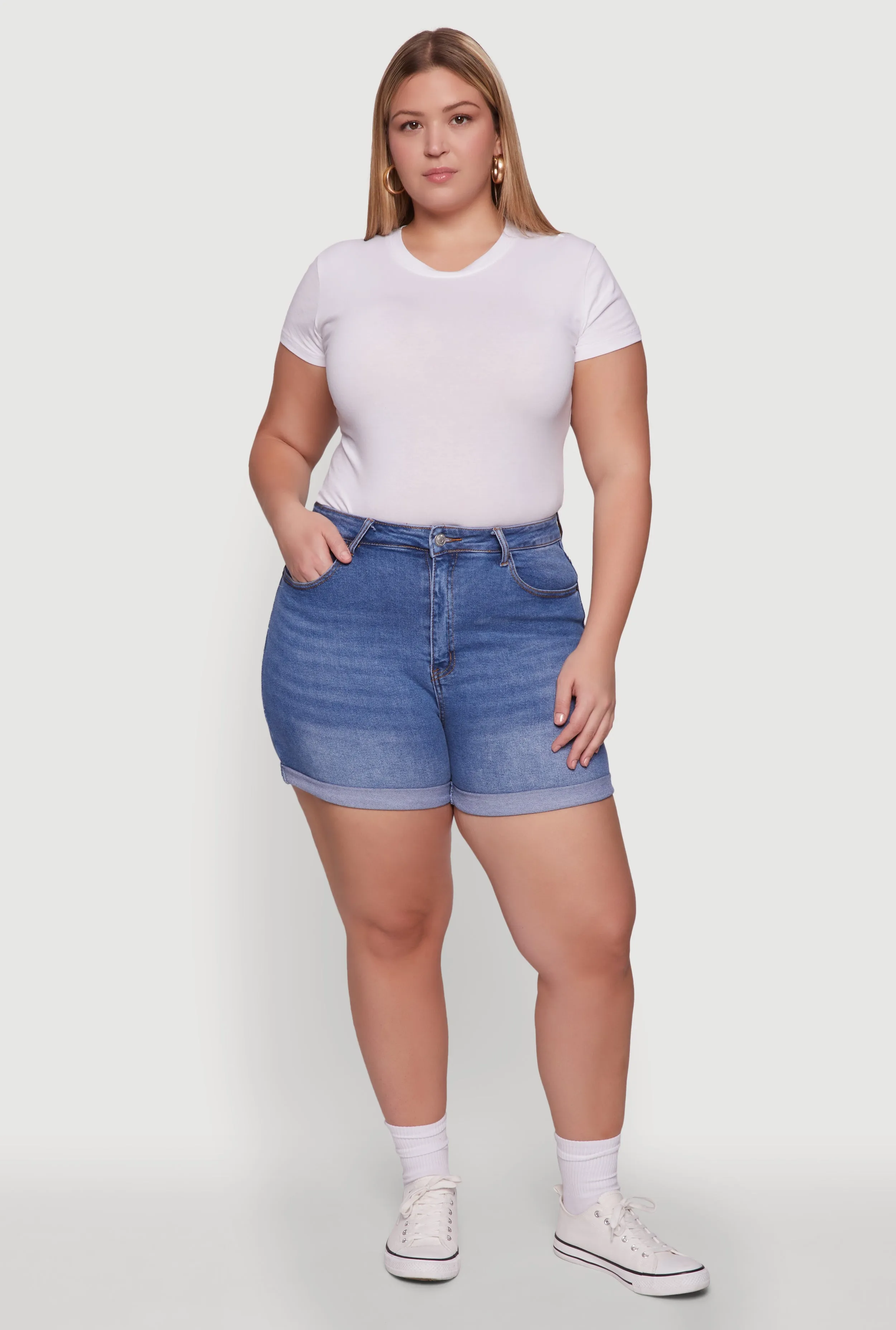 Plus Size WAX High Waisted Denim Shorts with Stretch and Whiskering sold by Rainbow product image thumbnail 2