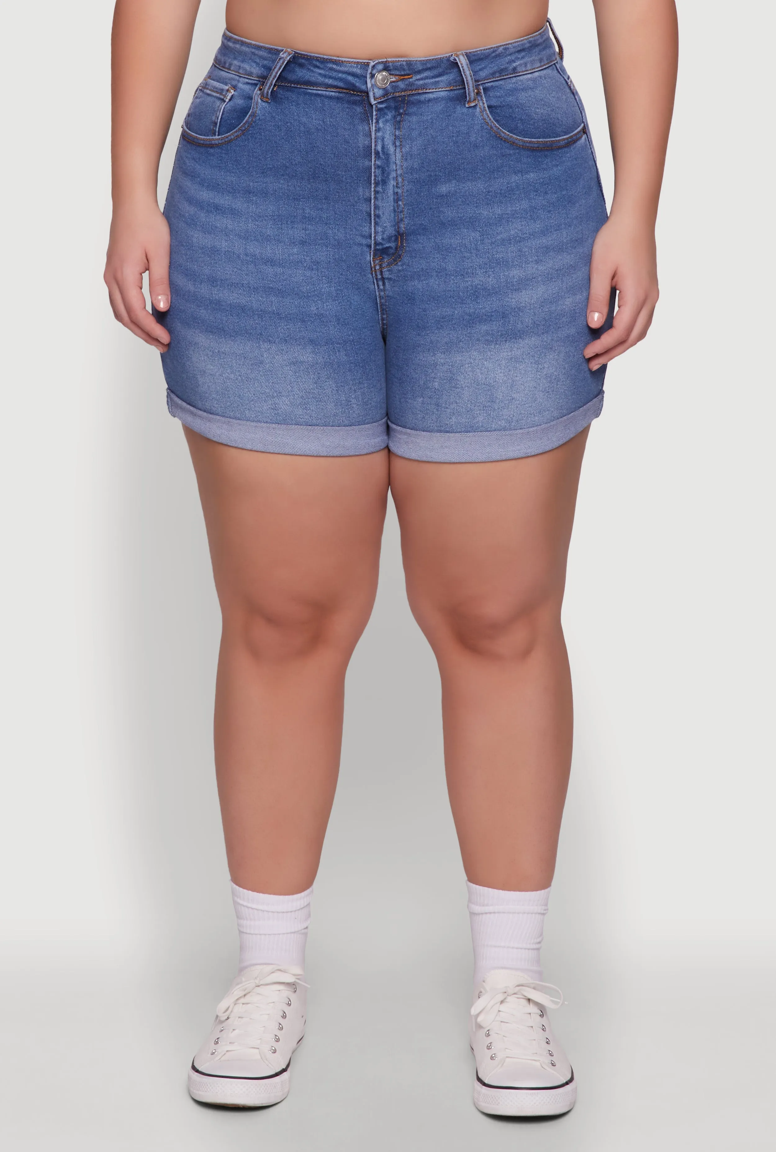 Plus Size WAX High Waisted Denim Shorts with Stretch and Whiskering sold by Rainbow product image thumbnail 5