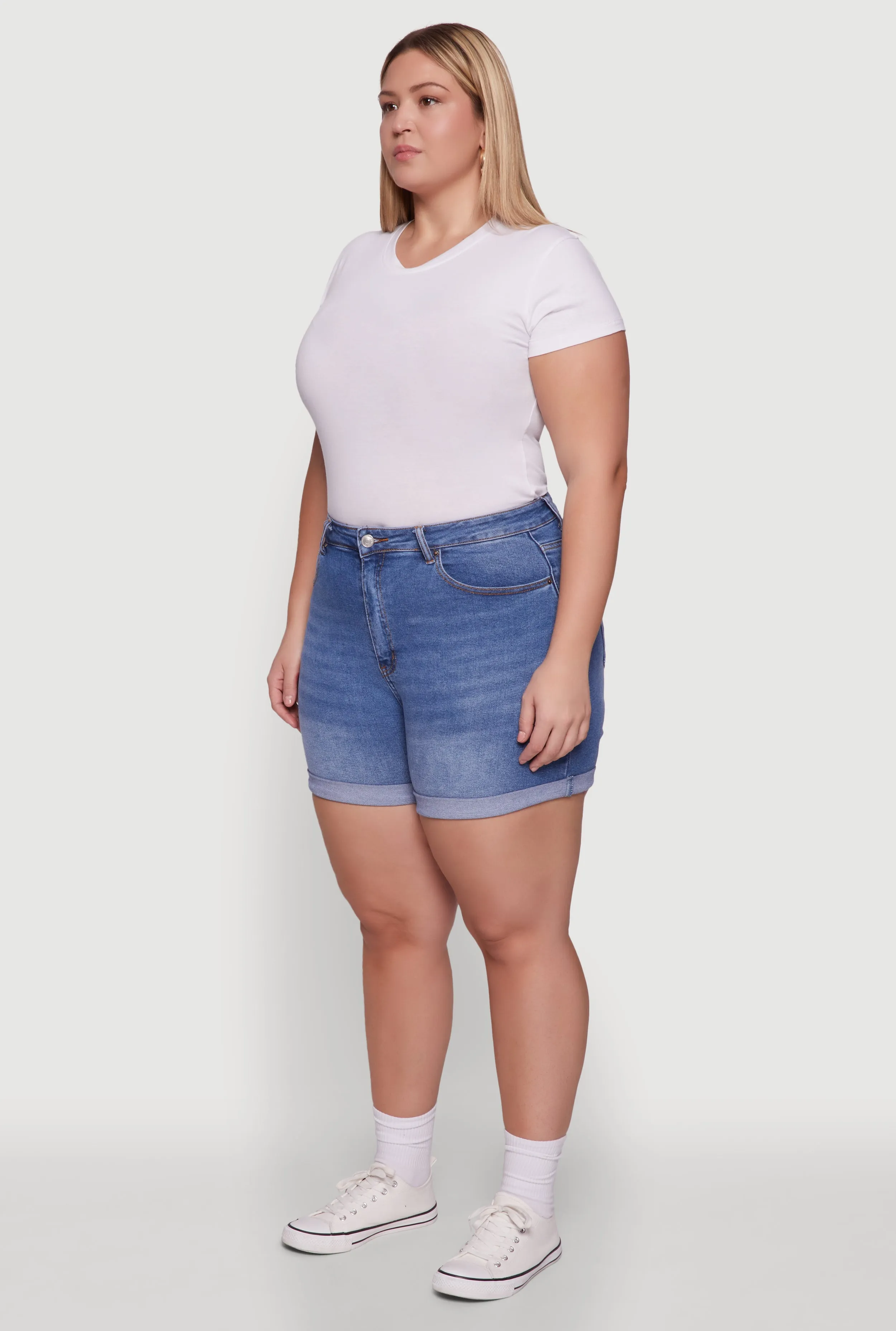 Plus Size WAX High Waisted Denim Shorts with Stretch and Whiskering sold by Rainbow product image thumbnail 3