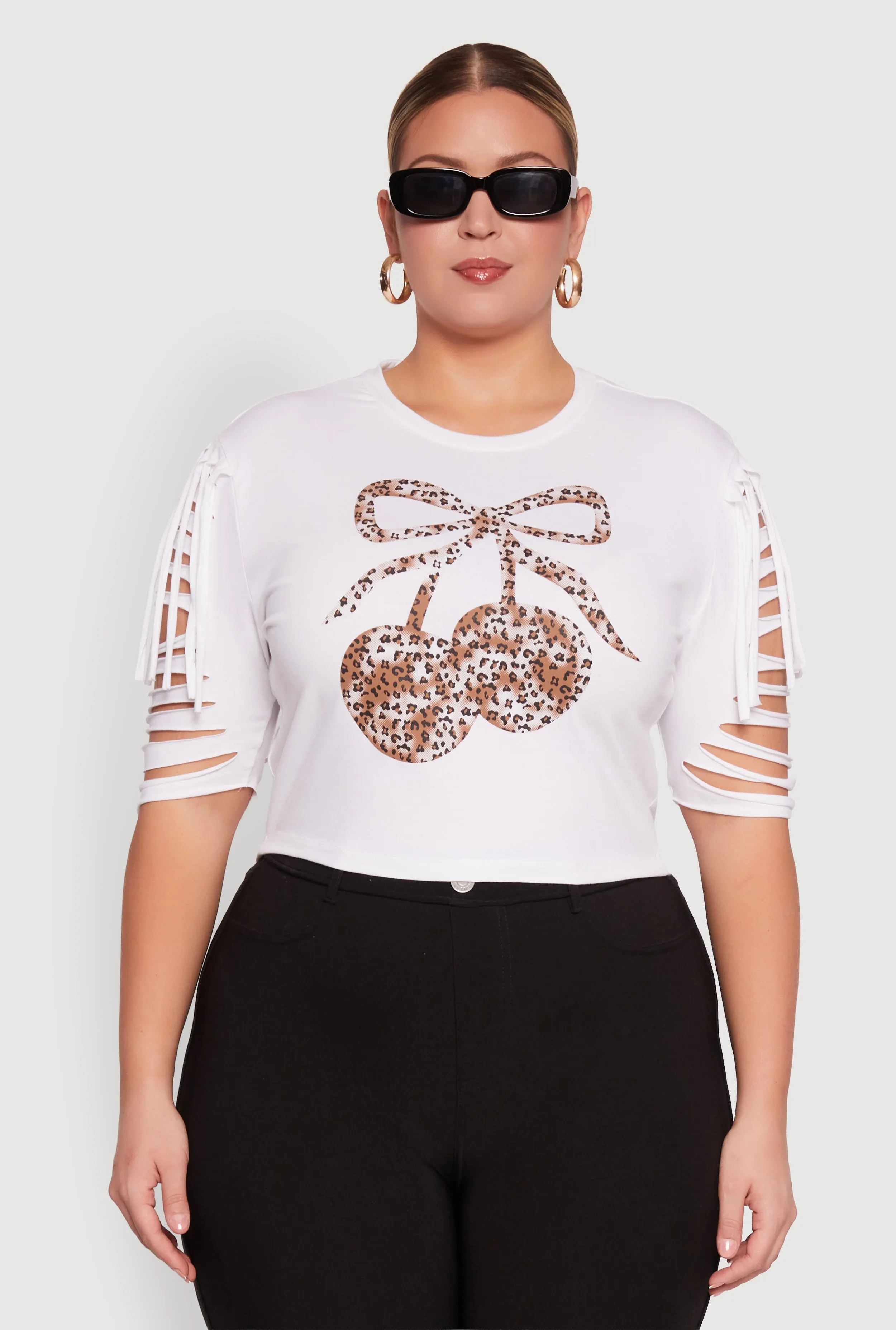 Plus Size Cherry Animal Print Crop Top with Slashed Sleeves sold by Rainbow product image thumbnail 2