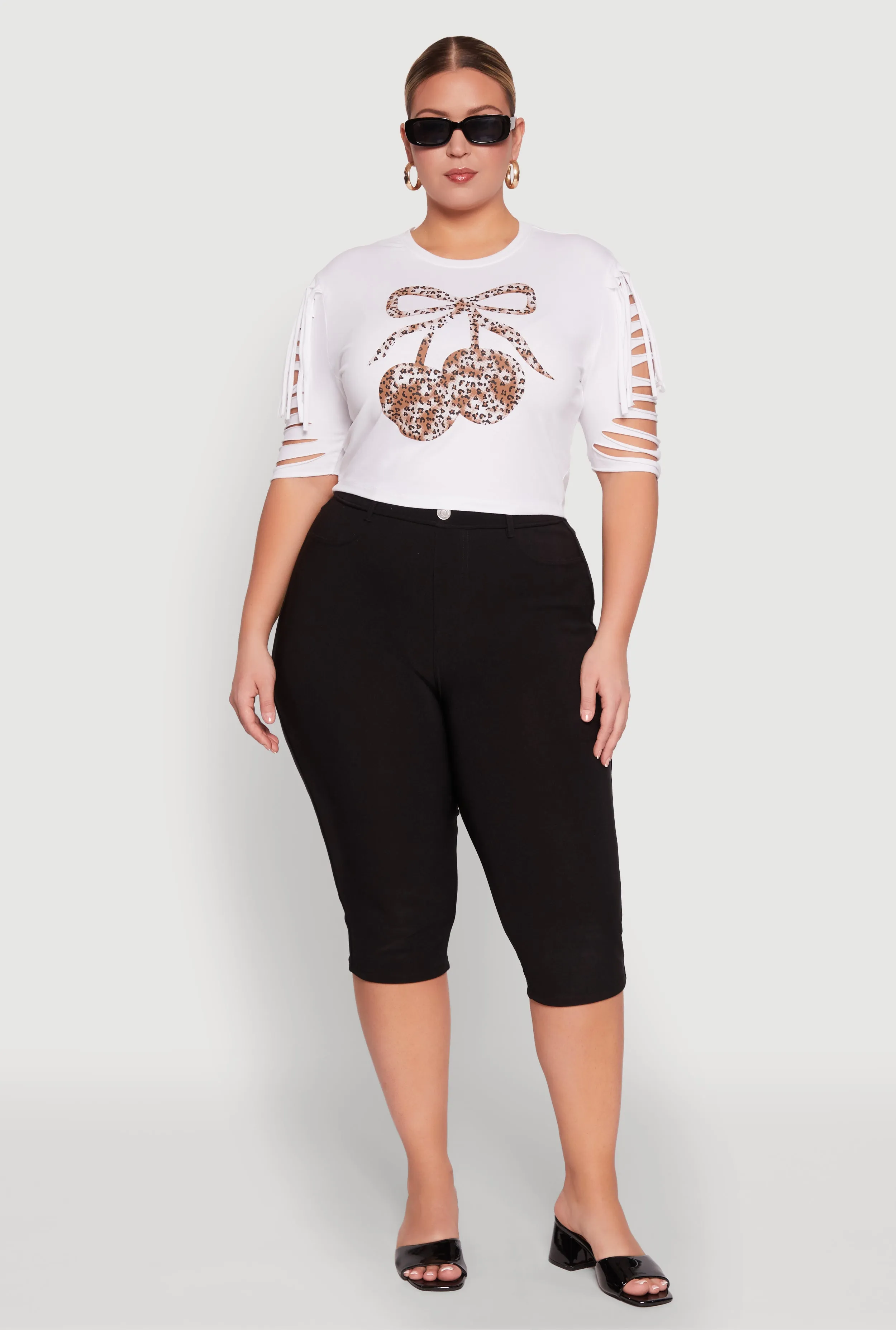 Plus Size Cherry Animal Print Crop Top with Slashed Sleeves sold by Rainbow product image thumbnail 3