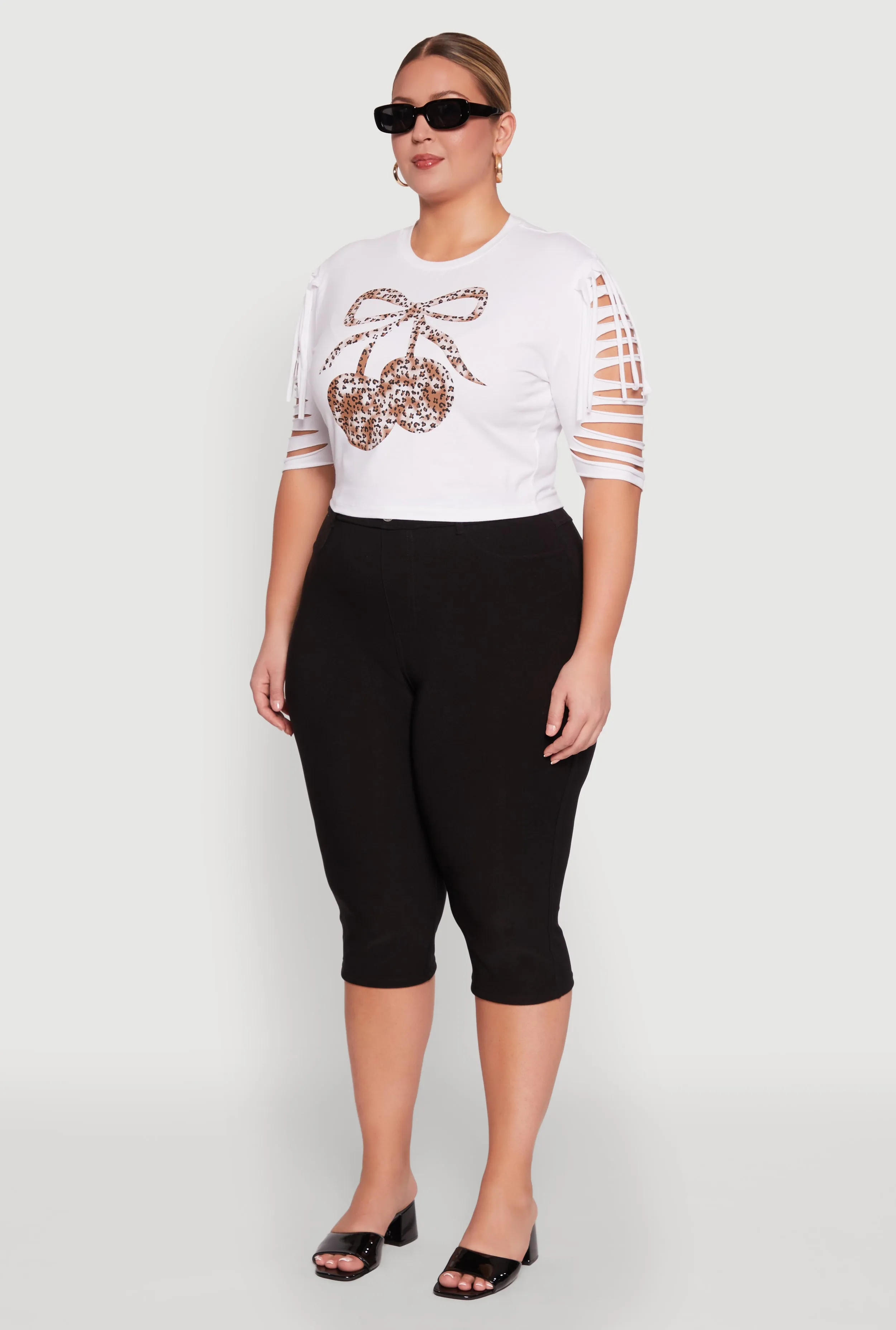 Plus Size Cherry Animal Print Crop Top with Slashed Sleeves sold by Rainbow product image thumbnail 5