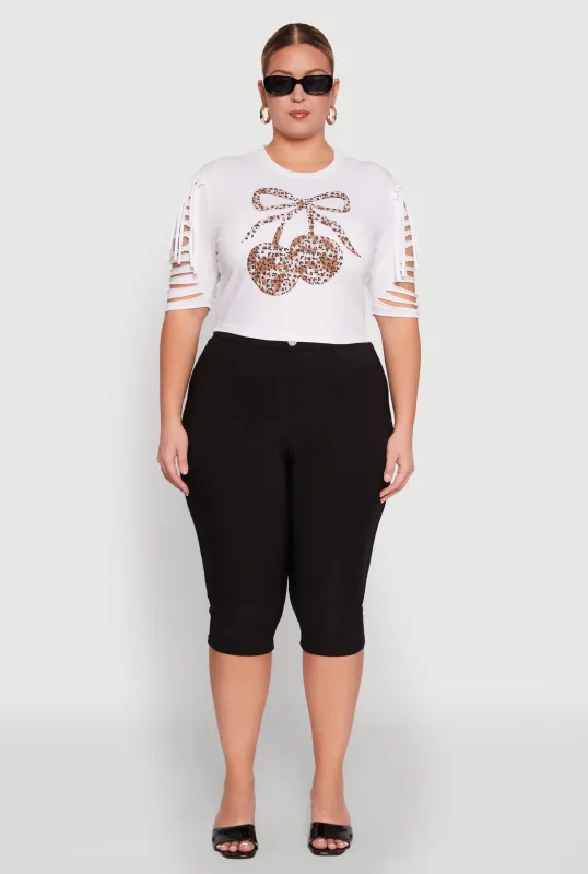 Plus Size Cherry Animal Print Crop Top with Slashed Sleeves sold by Rainbow