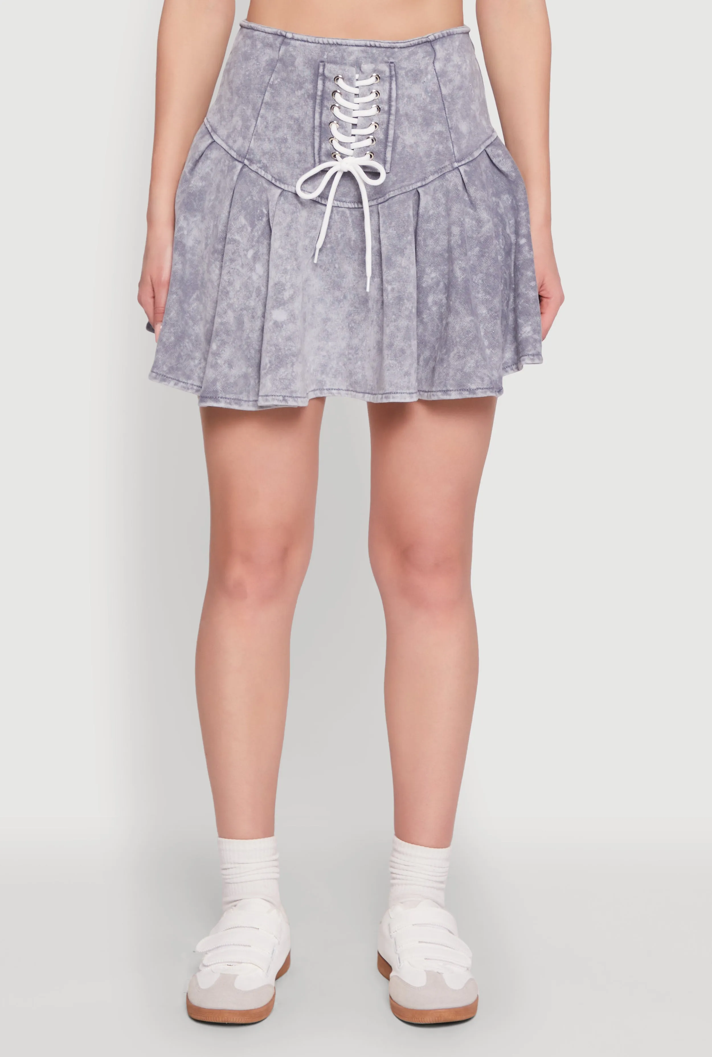Trendy Lace Up Detail Mineral Wash Pleated Skirt sold by Rainbow product image thumbnail 4