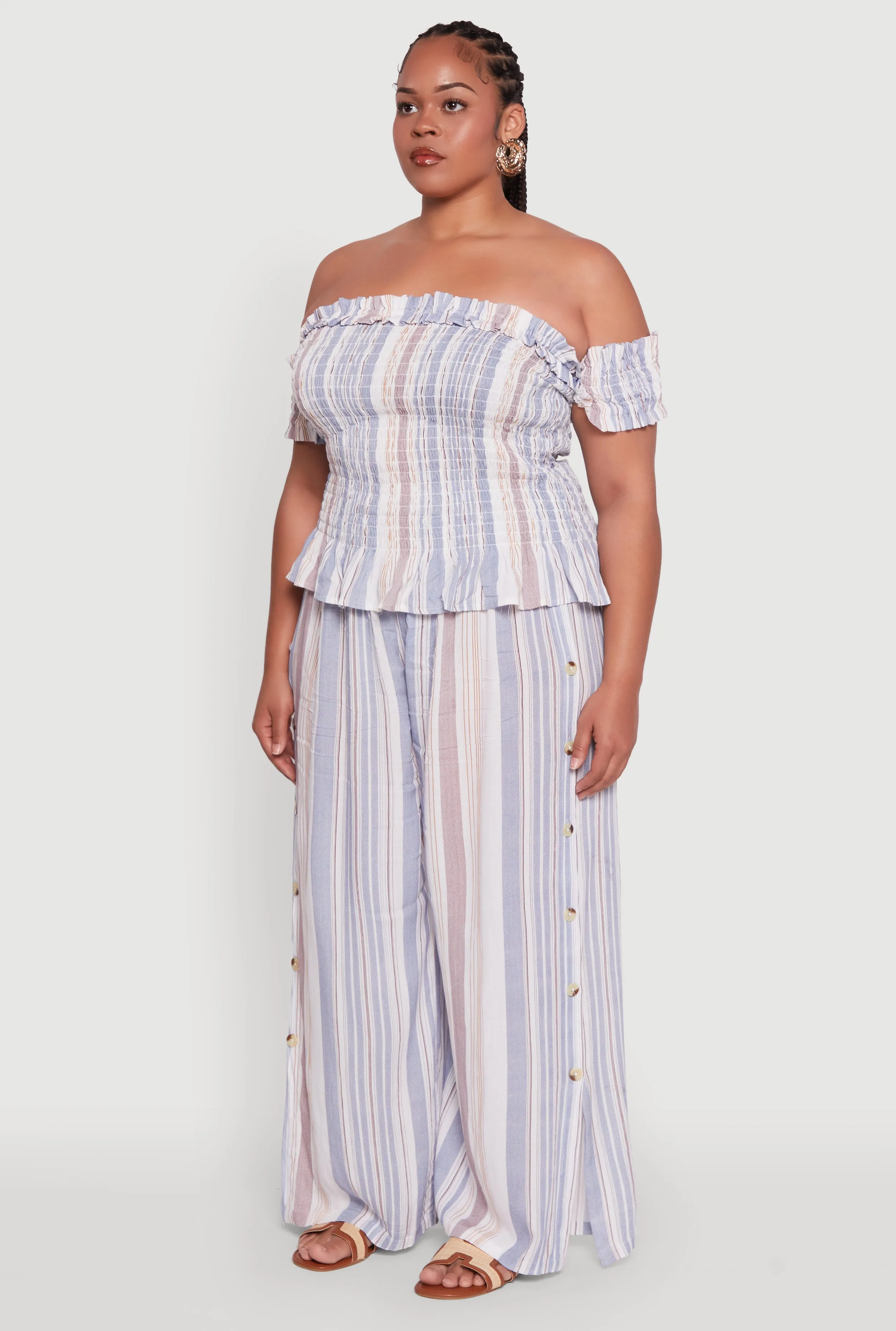 Plus Size Striped Off The Shoulder Peplum Top sold by Rainbow product image thumbnail 5