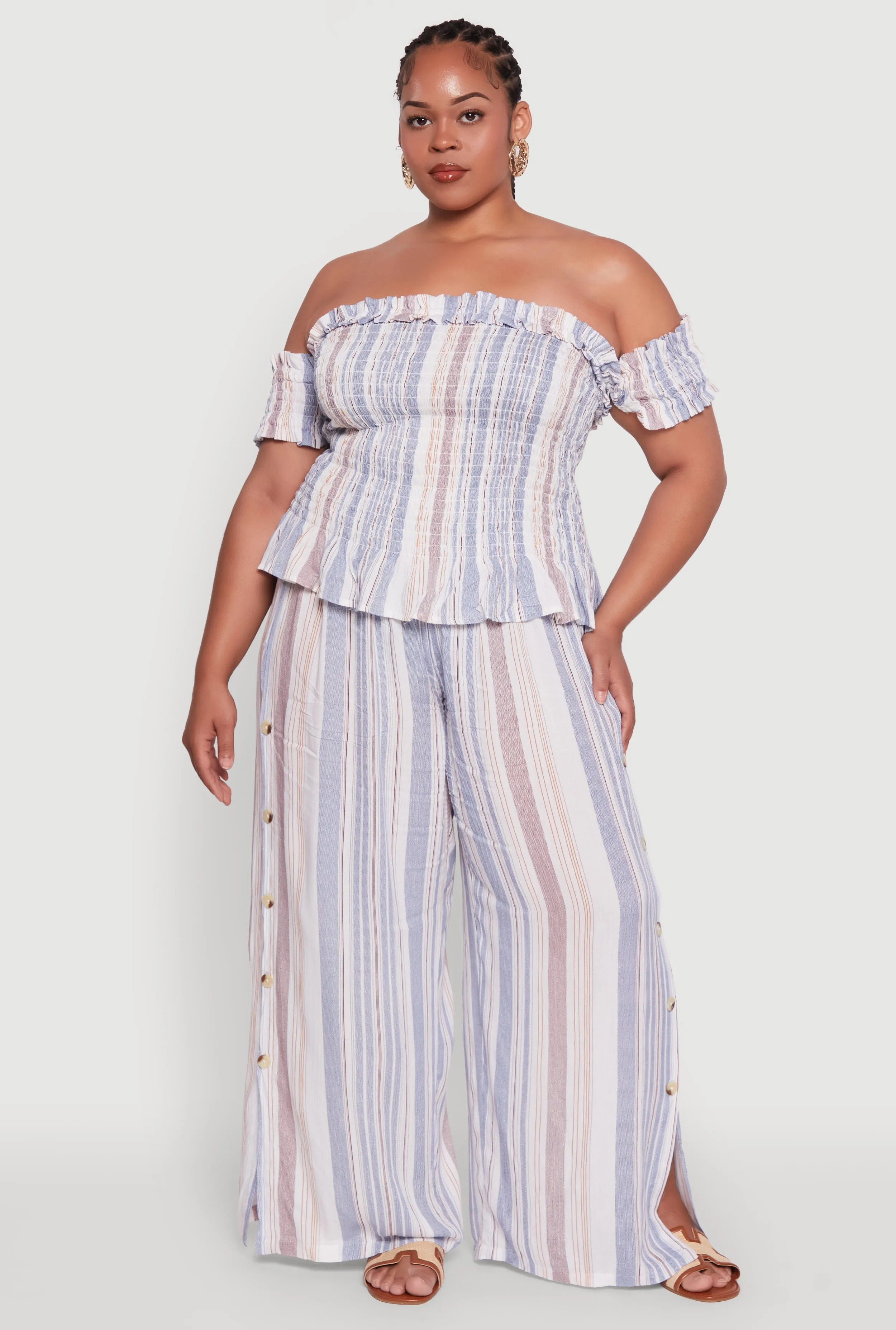 Plus Size Striped Off The Shoulder Peplum Top sold by Rainbow product image thumbnail 2