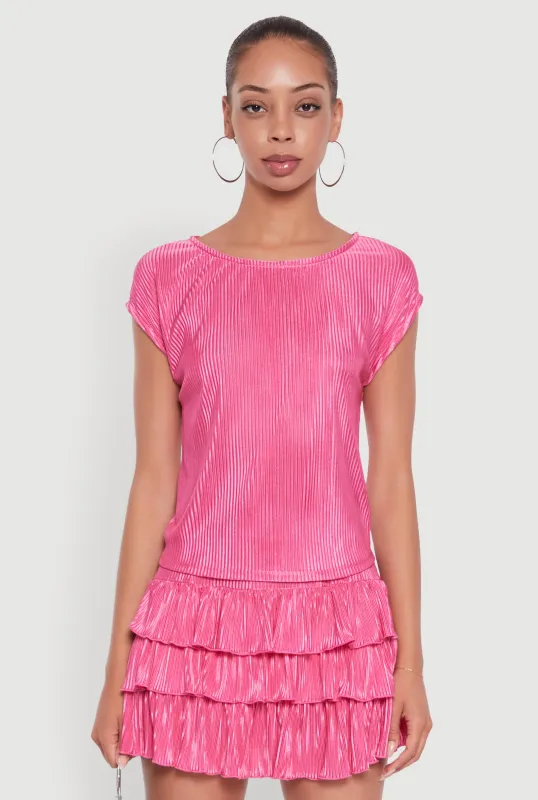 Plisse High Neck Cap Sleeve Top sold by Rainbow