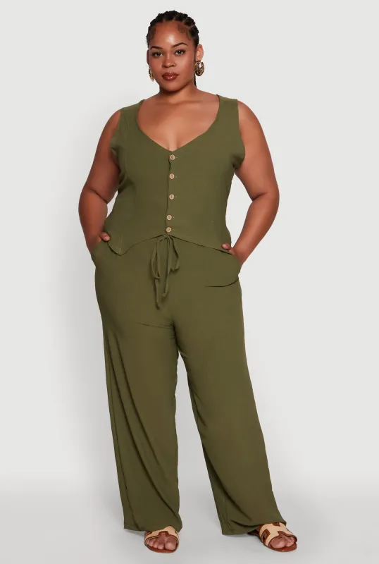 Plus Size Drawstring Detail High Waisted Palazzo Pants sold by Rainbow