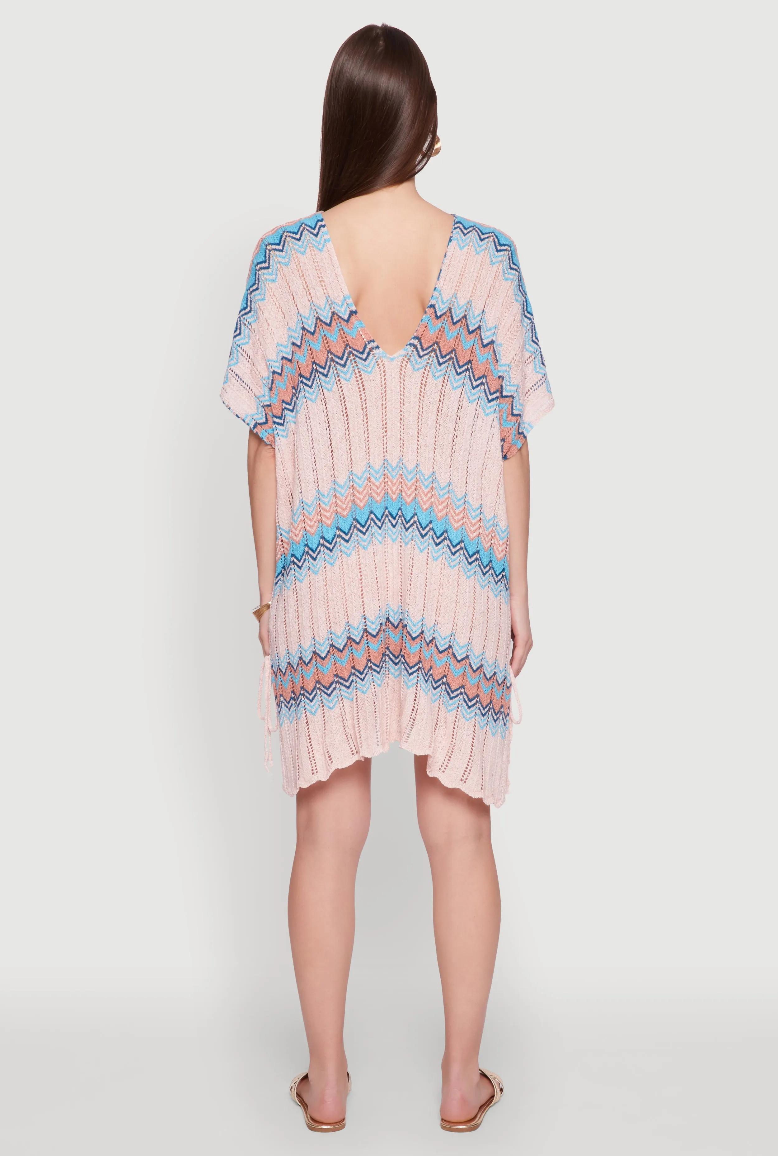 Stylish Crochet V-Neck Cover Up Dress with Tie Front sold by Rainbow product image thumbnail 4