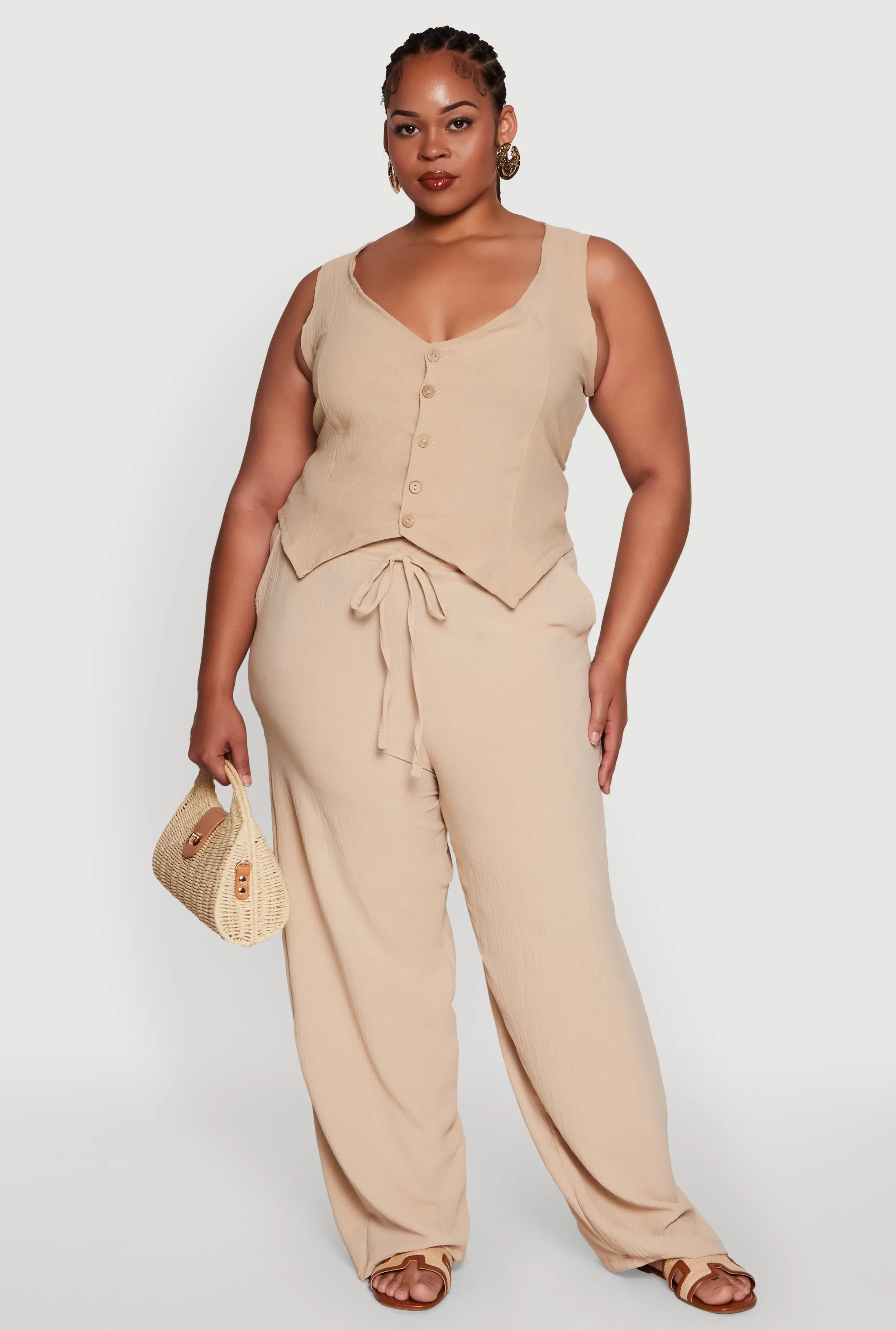 Plus Size Crepe Knit Button Front Blazer Vest sold by Rainbow product image thumbnail 3