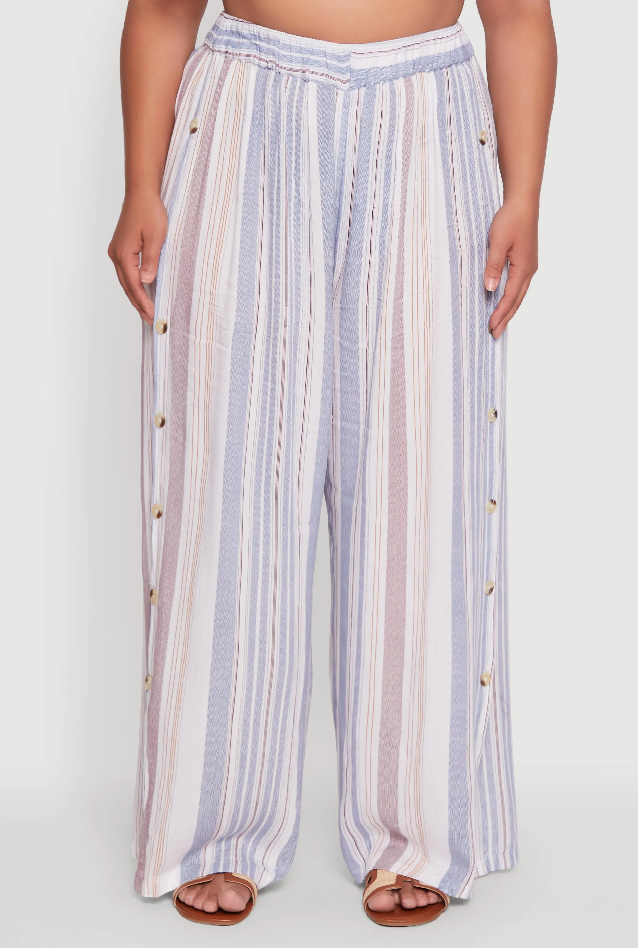 Plus Size Striped Buttoned Split Hem Palazzo Pants sold by Rainbow product image thumbnail 3