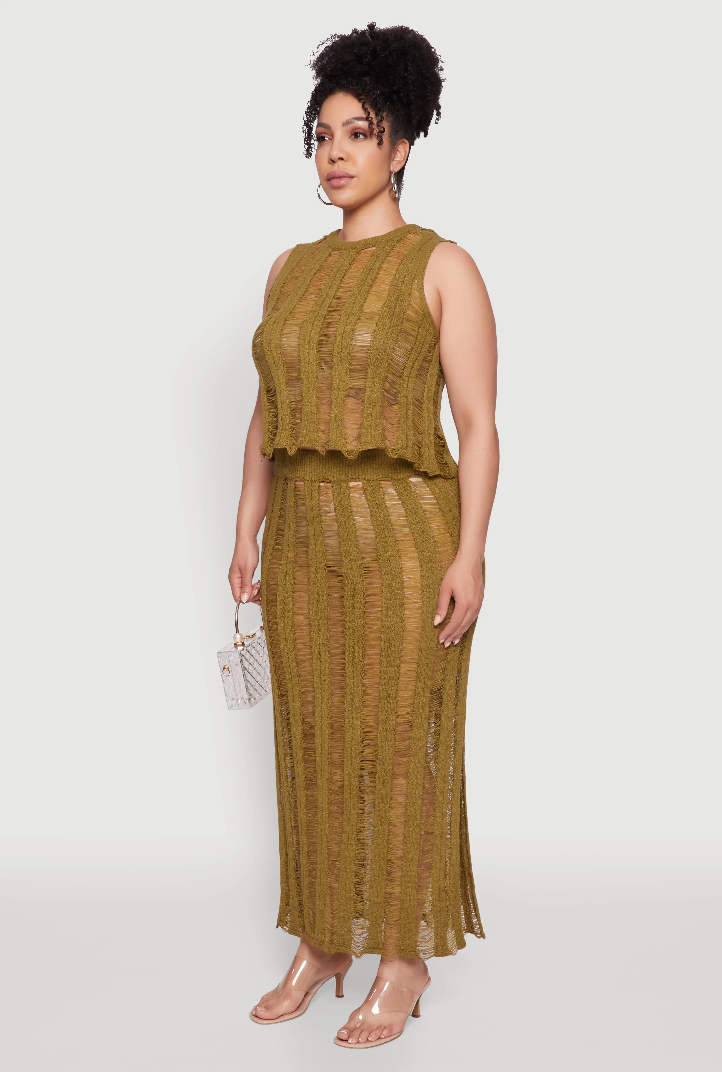 Plus Size Stylish High Neck Shadow Stripe Crop Top sold by Rainbow product image thumbnail 5