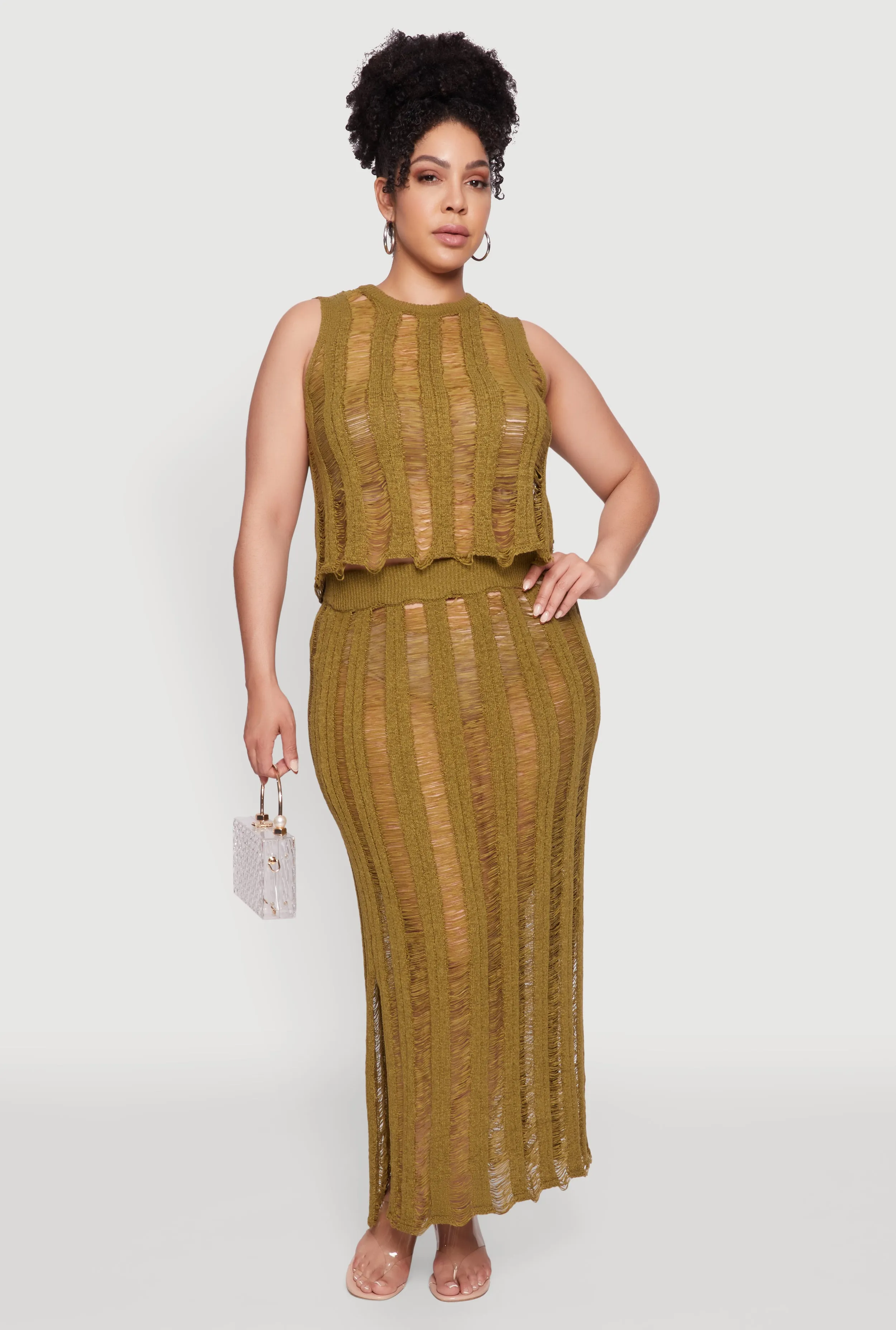 Plus Size Stylish High Neck Shadow Stripe Crop Top sold by Rainbow product image thumbnail 2