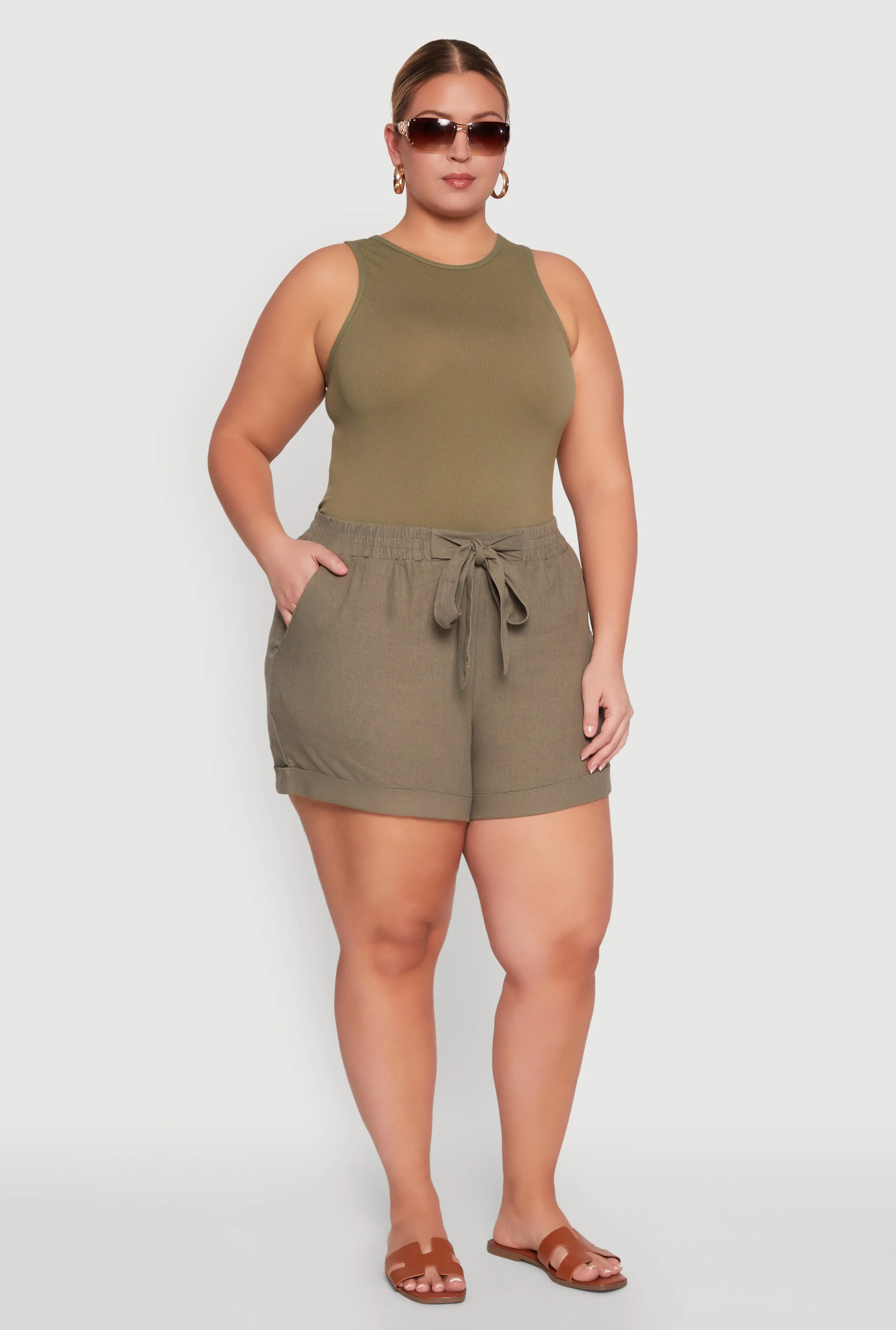 Plus Size Stylish Linen Drawstring Detail Pull On Shorts sold by Rainbow product image thumbnail 2