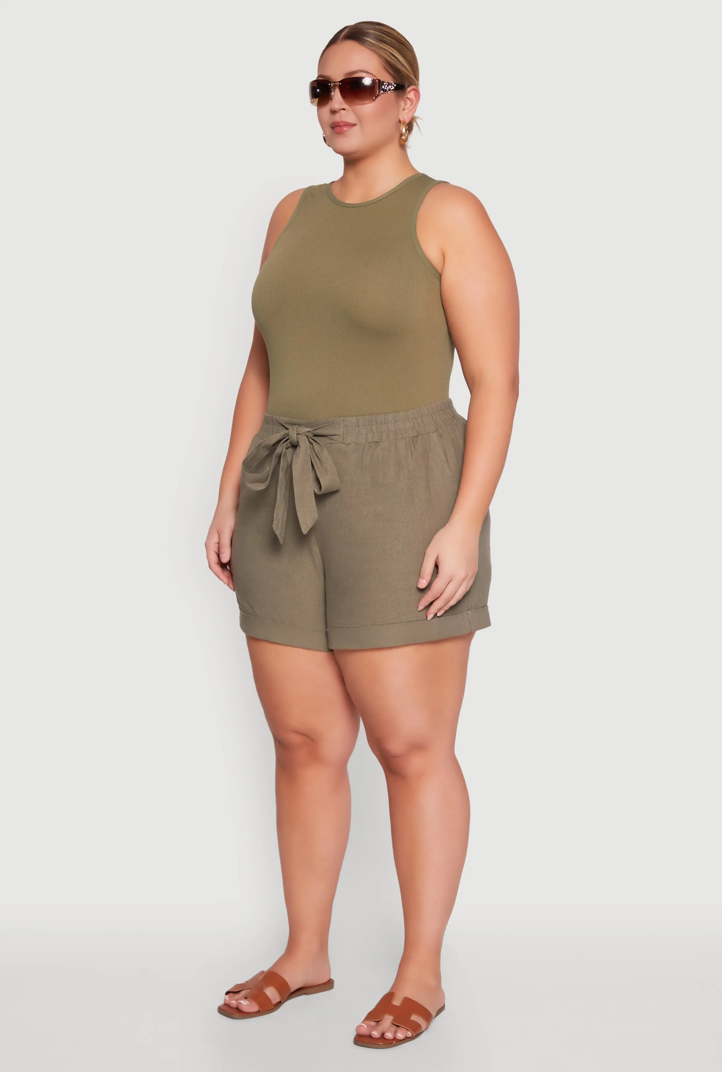 Plus Size Stylish Linen Drawstring Detail Pull On Shorts sold by Rainbow product image thumbnail 3