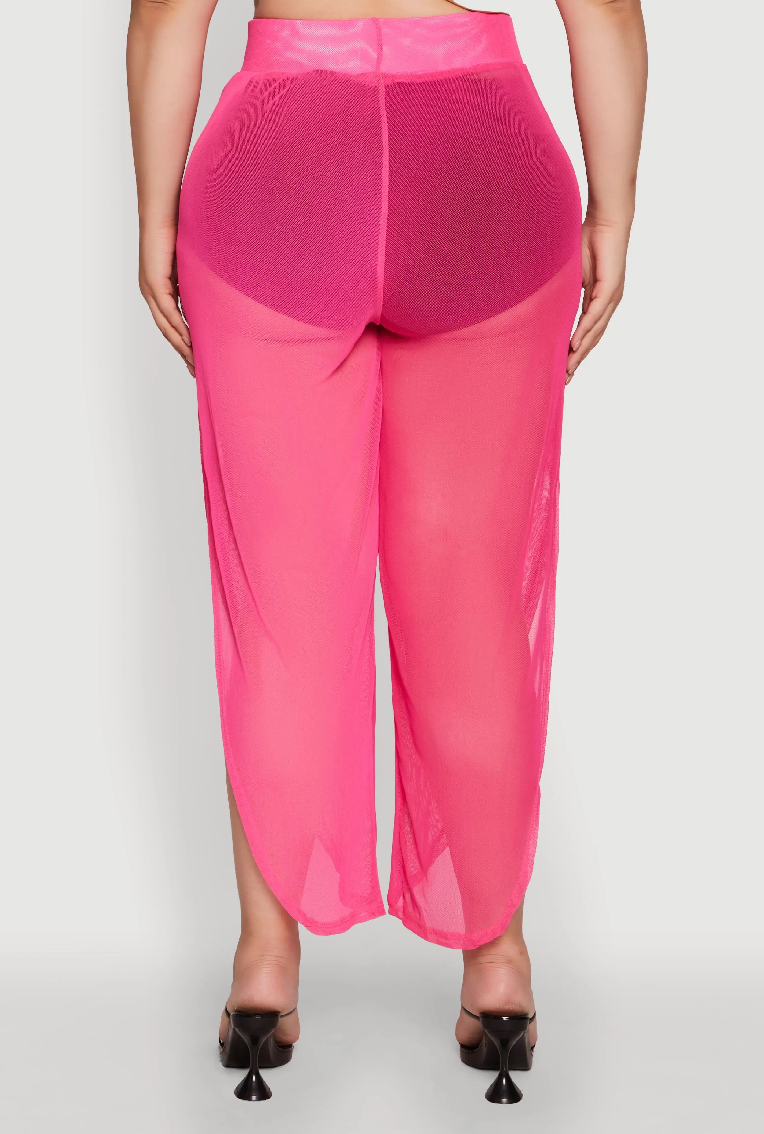 Plus Size Trendy High Waist Side Slit Mesh Palazzo Pants sold by Rainbow product image thumbnail 5