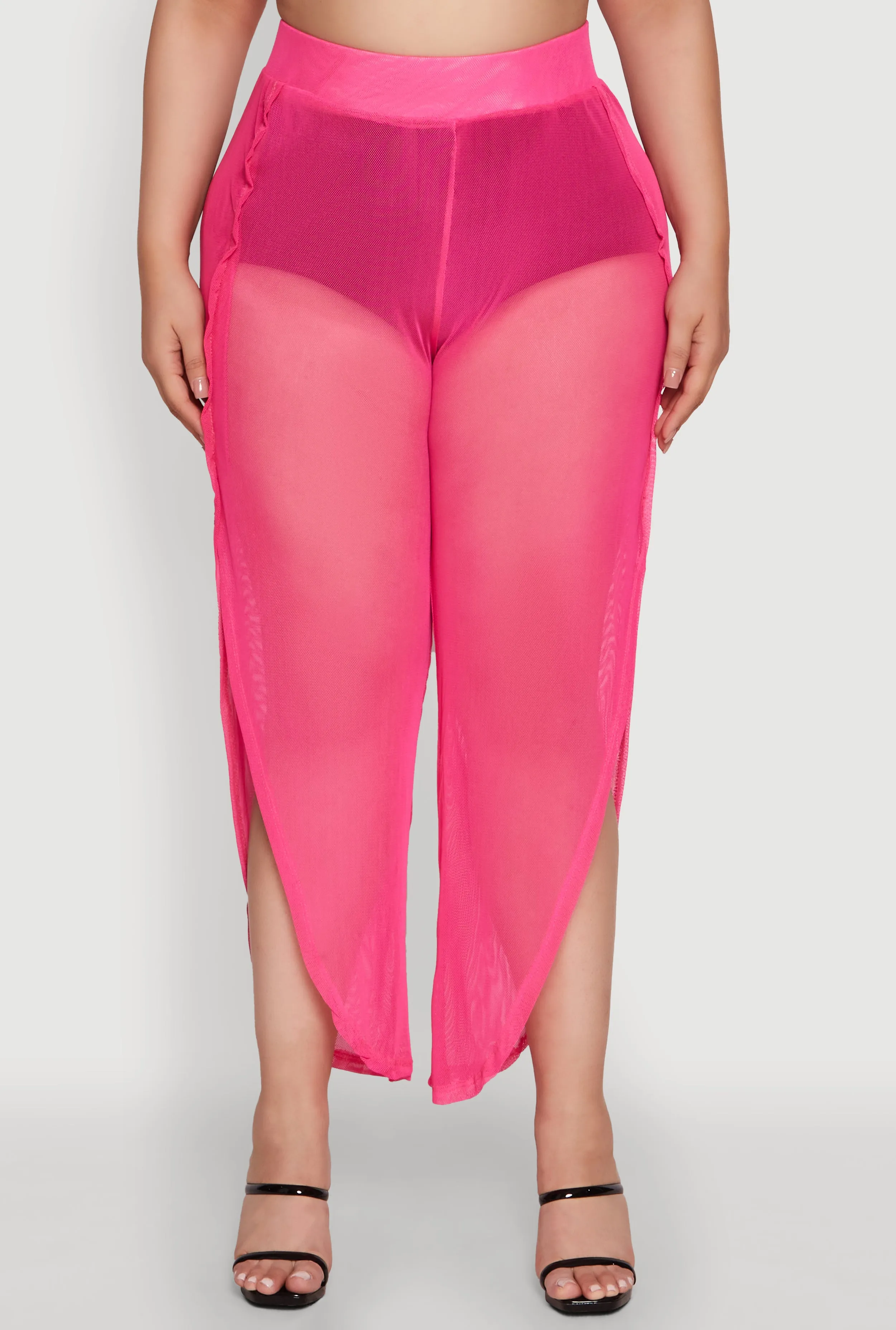 Plus Size Trendy High Waist Side Slit Mesh Palazzo Pants sold by Rainbow product image thumbnail 3