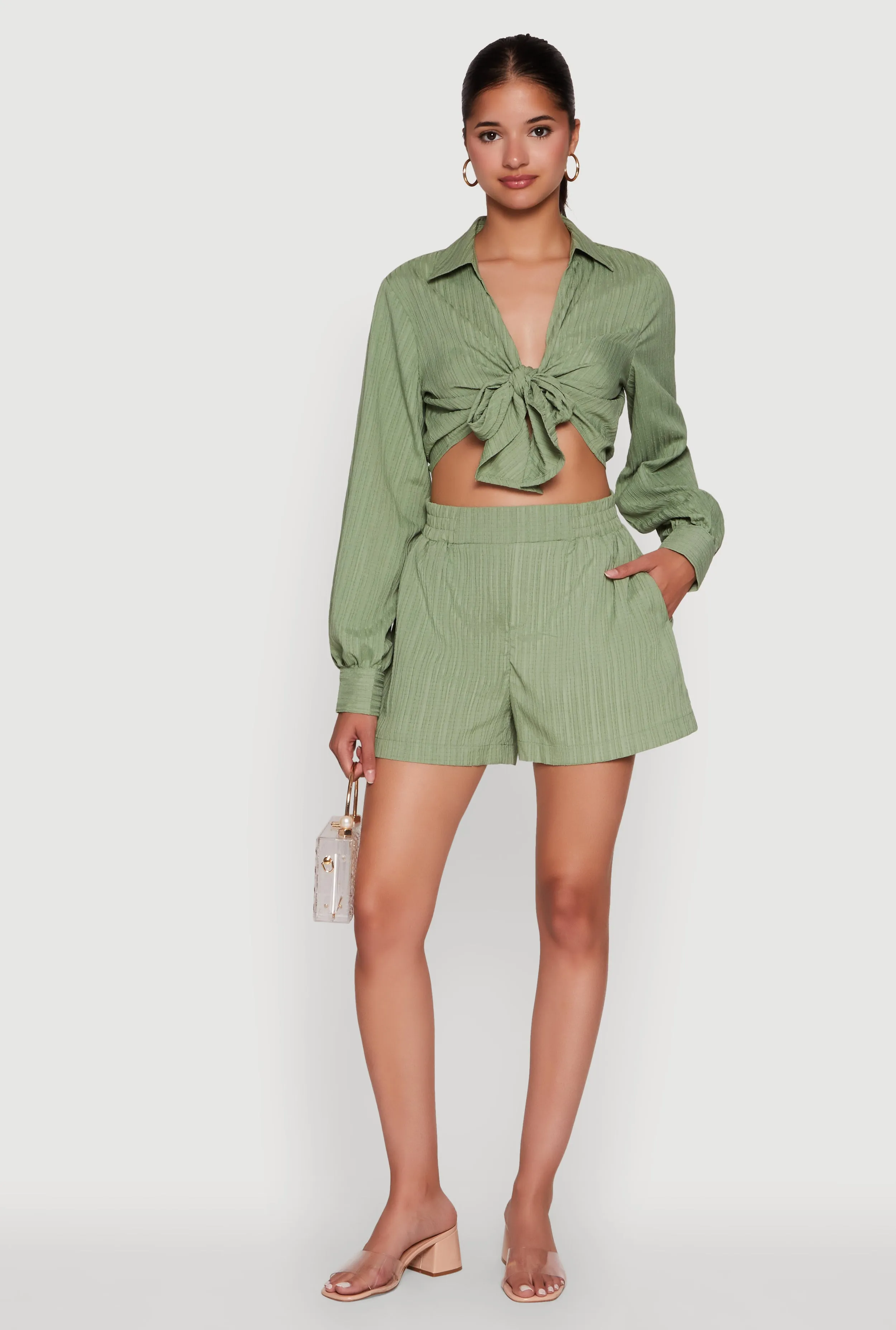 Trendy High Waisted Textured Knit Shorts with Pockets sold by Rainbow product image thumbnail 2