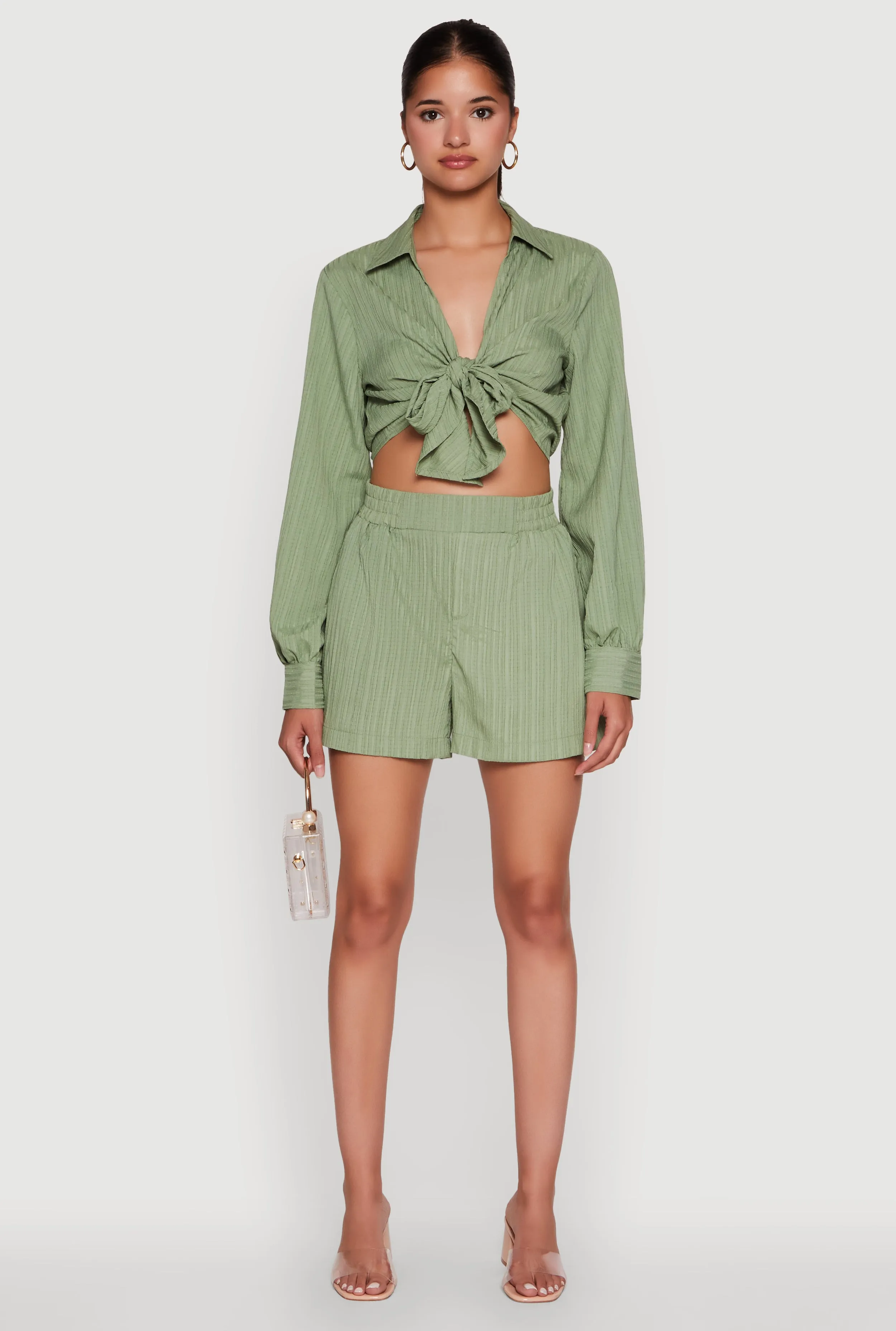 Trendy High Waisted Textured Knit Shorts with Pockets sold by Rainbow