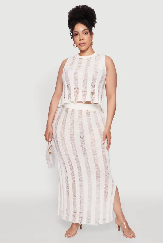 Plus Size Trendy Distressed High Waist Maxi Skirt sold by Rainbow