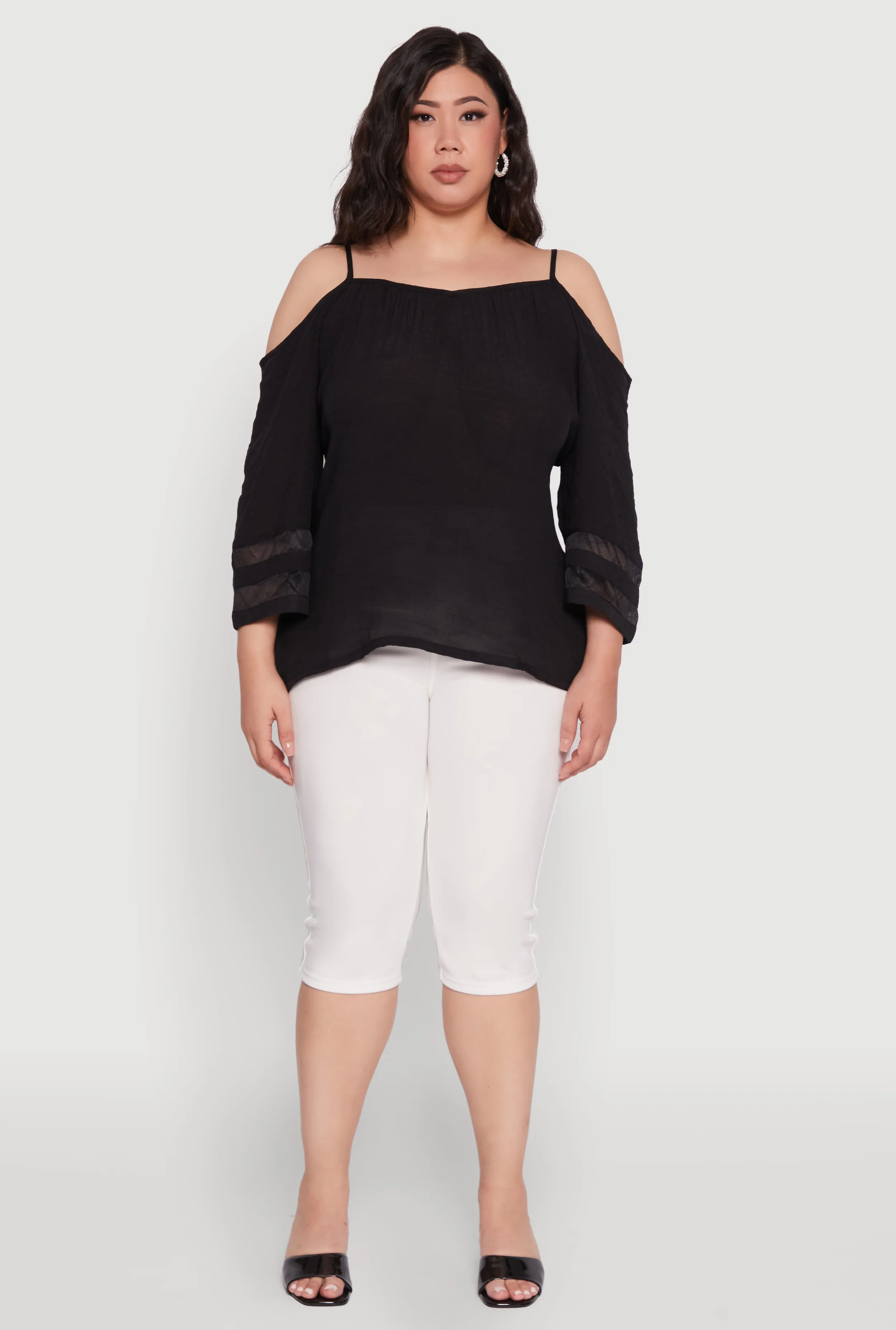 Plus Size Chic Cold Shoulder Gauze Knit Top with Adjustable Straps sold by Rainbow product image thumbnail 3