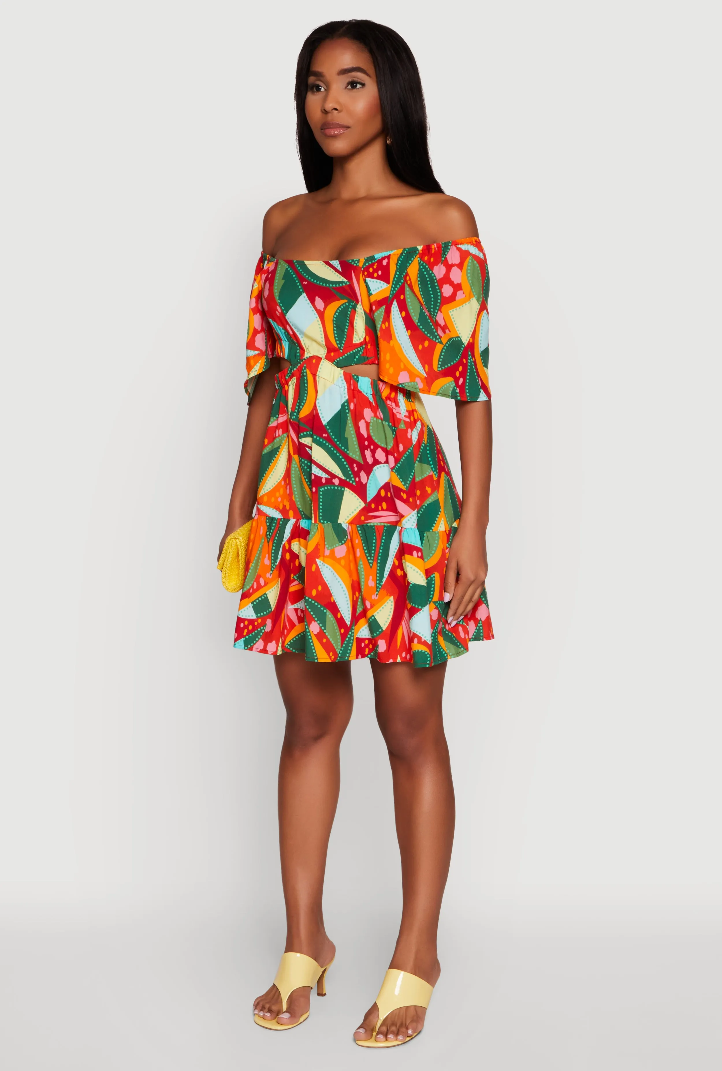Abstract Leaf Print Cut Out Off The Shoulder Sundress sold by Rainbow product image thumbnail 3